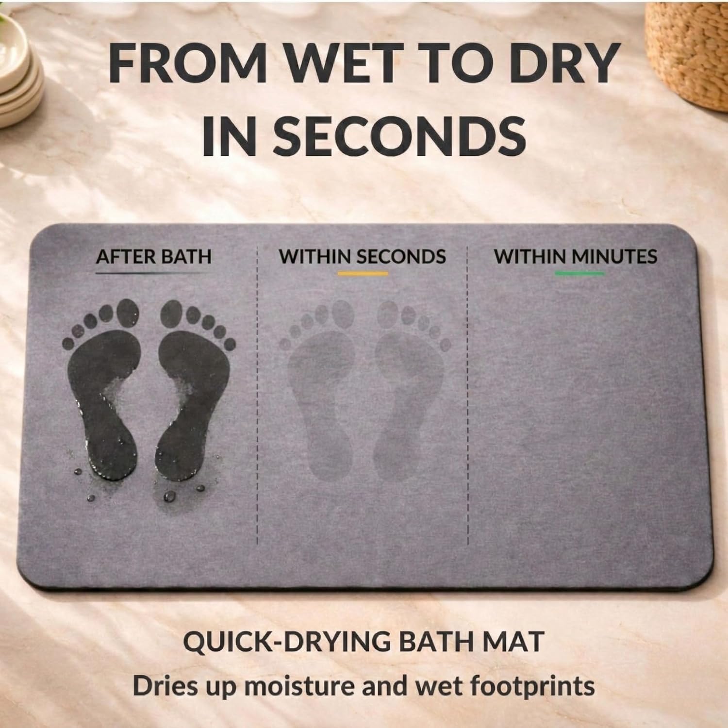 2 Pack Stone Bath Mat – Diatomaceous Earth Quick Drying Non-Slip Bathroom Mat – Super Absorbent Diatomite Shower Mat, Durable & Easy to Clean, Modern, 23.6" x 15.3", (Slate Grey - Linea)