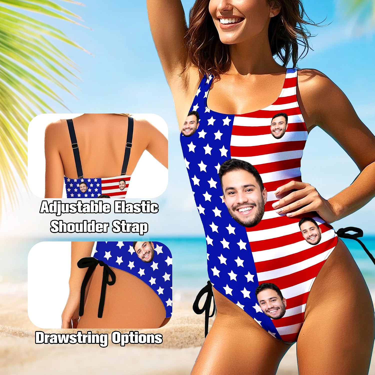 Custom Face Swimsuits for Women, Personalized Photo Bathing Suit Gift for Girlfriend Wife Customized Funny Face Swimwear