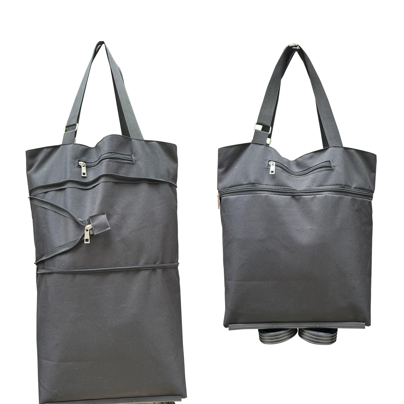 Vikooyes Collapsible Shopping Grocery Bag With Wheels Rolling Tote Bag With Wheels Large Reusable Foldable Shopping Cart(Black)