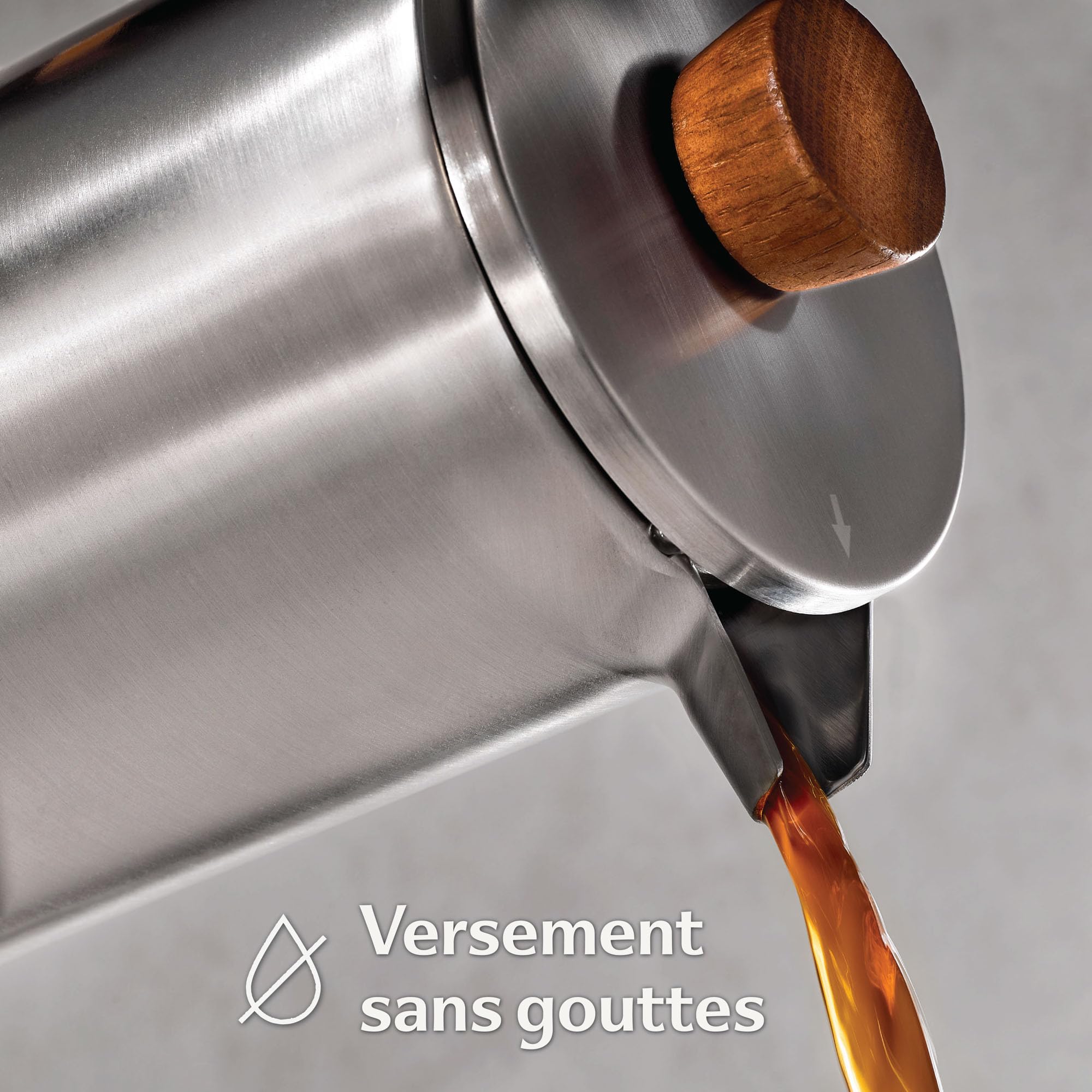 Cosumy Cafetière à Piston Inox 1l pour 5 Tasses - Double Paroi Isolante - Garde le café chaud - Acier Inoxydable et Bois de chêne FSC