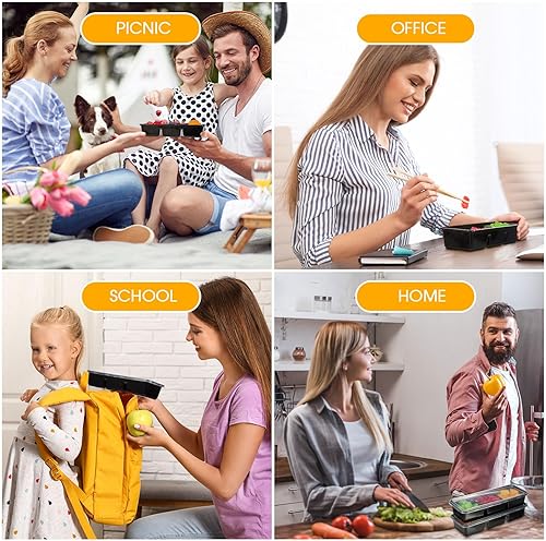 Miniatura 4 de Contenedores pequeños de 17 onzas con 3 compartimentos, cajas Bento de plástico desechables, reutilizables, apilables, cajas de almuerzo de viaje
