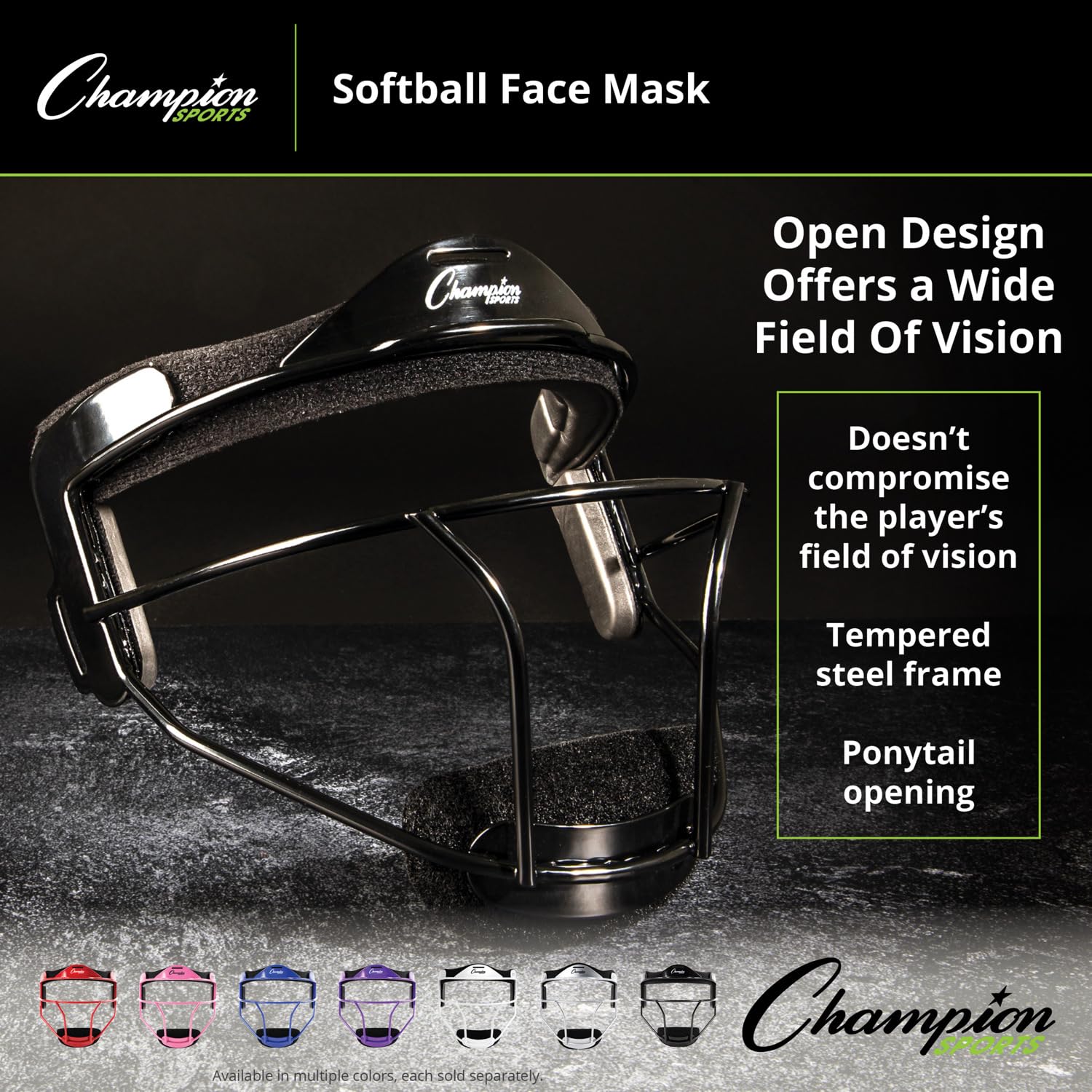 Champion Sports Masque de Softball – Protège-tête Durable – Accessoires de Sport de qualité supérieure pour l'intérieur et l'extérieur – Magnésium ou Acier en Plusieurs Couleurs et Tailles