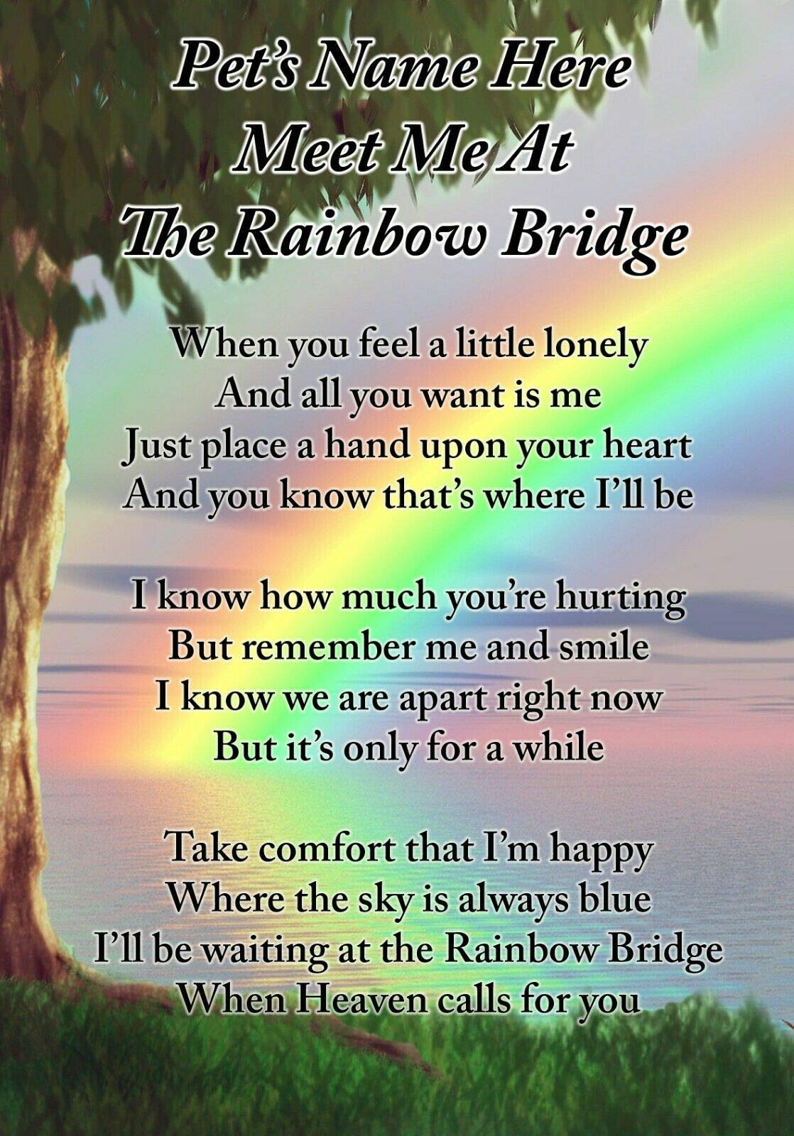 Buy Lisa s Gifts Personalised Meet Me At The Rainbow Bridge Dog Cat Pet 