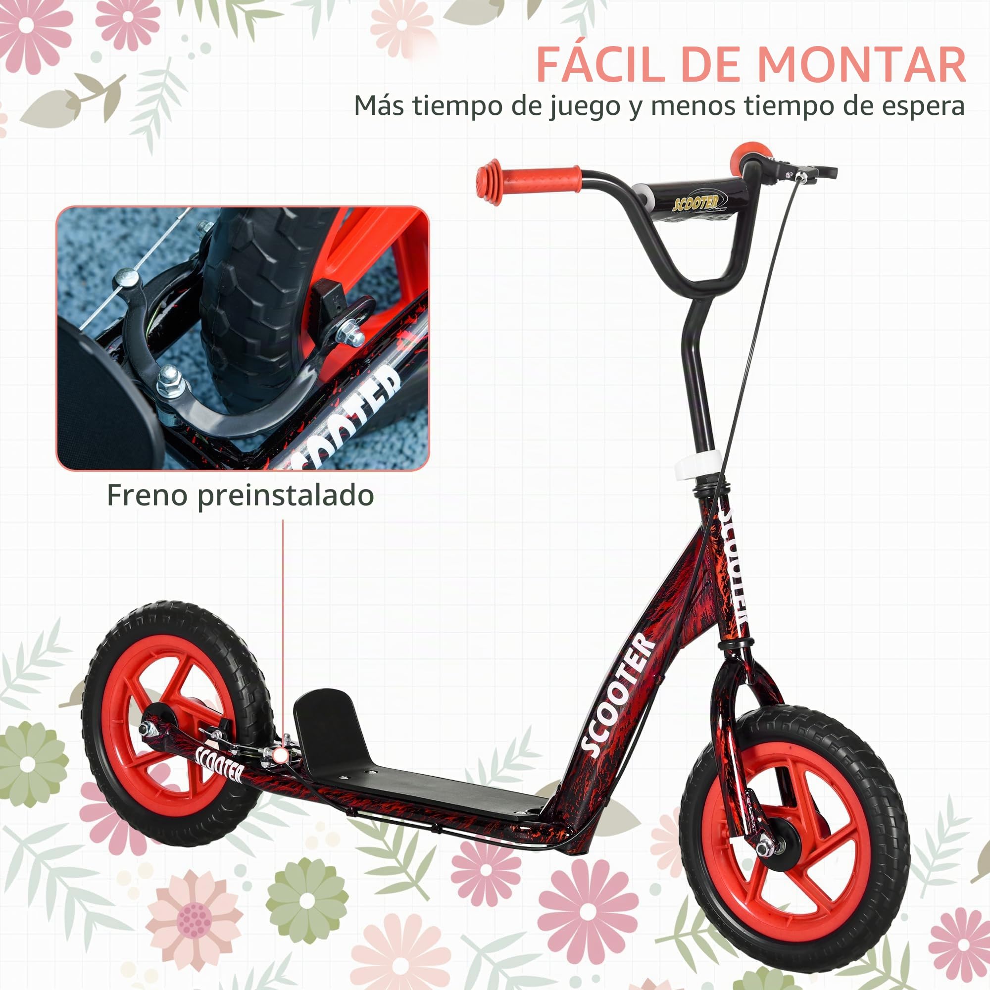 AIYAPLAY Kinderroller Scooter Tretroller mit verstellbarem Lenker, großen Rädern, Handbremse, Kickscooter, 11,8 Zoll Cityroller für 6-12 Jahren Jungen und Mädchen Stahl