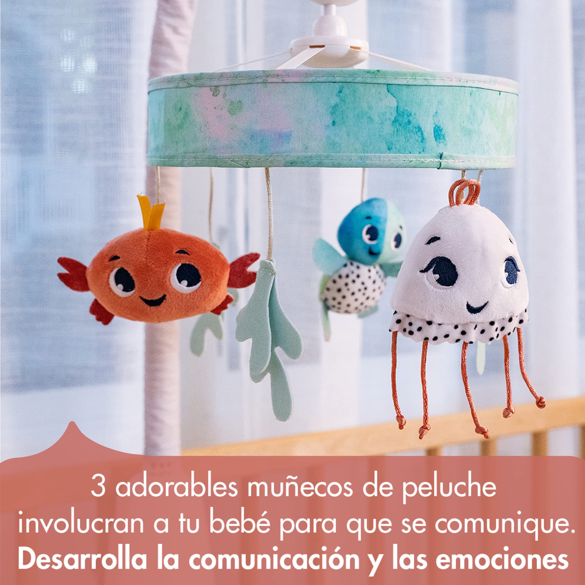 Tiny Love El mundo submarino Móvil cuna bebé, Móvil musical con 15 melodías, carrusel bebés 0+ meses, colección Treasure the Ocean