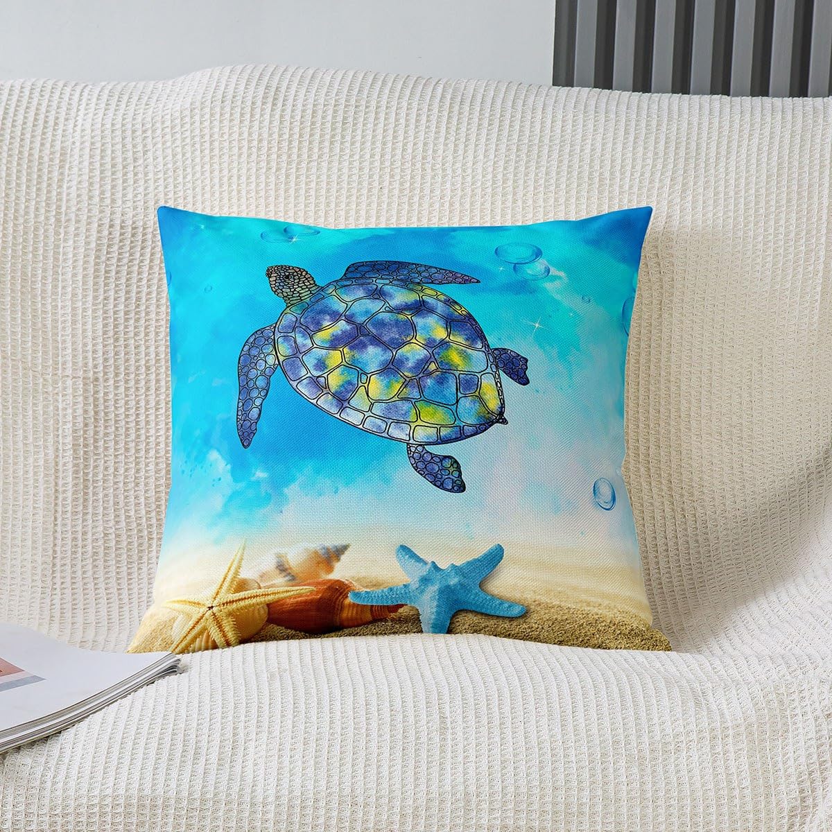 Federa per cuscino a tema nautico con tartaruga subacquea, 45,7 x 45,7