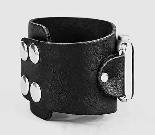 Miniatura 7 de wide Leather cuff band compatible with Apple watch 38mm 40mm 41mm 42mm 44mm 45mm 46mm 49mm, Handmade UA 1105
