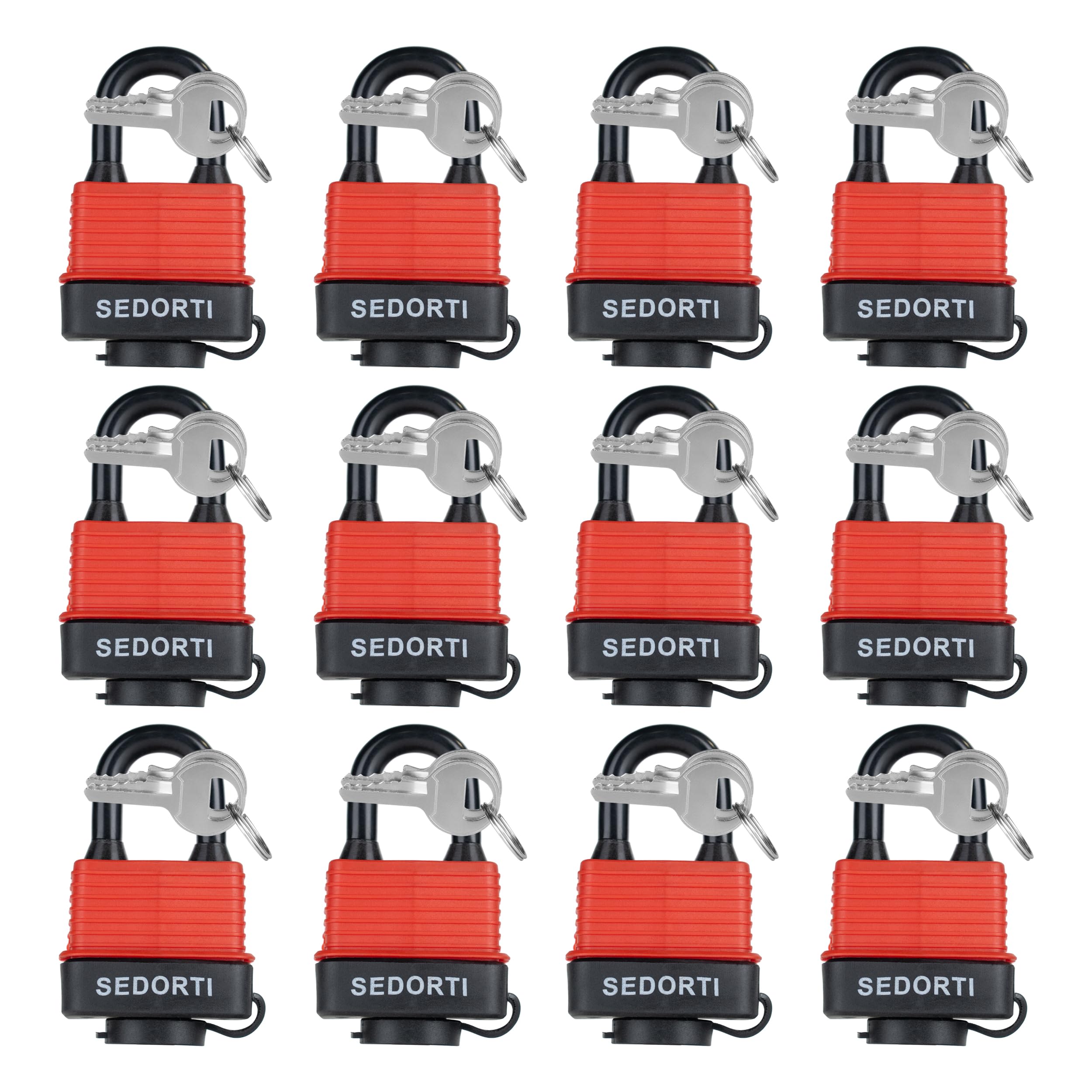 12-Pack Colored Waterproof Padlocks - Keyed Alike Laminated Steel Locks For Outdoor Security