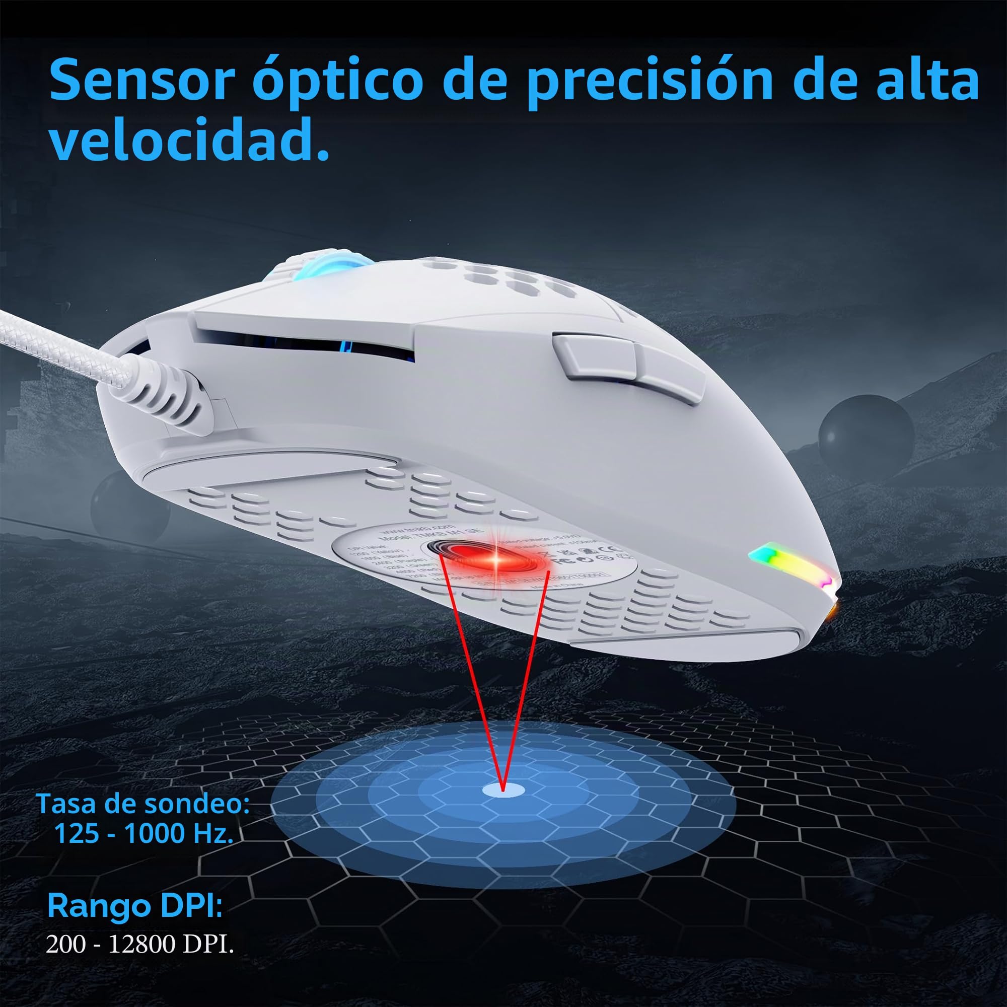 Dierya × TMKB M1SE Ratón Gaming Blanco,12800 dpi Gaming Mouse, 6 Botones programables Raton Blanco, RGB Personalizable Ratón Gaming con Cable, Mouse ergonómico con Cable PC Ordenador