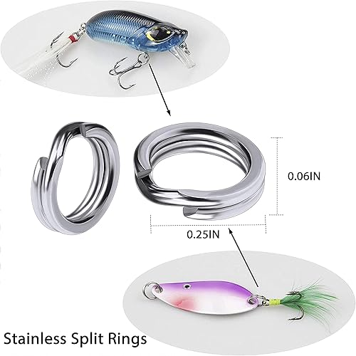 Miniatura 10 de Kit de ganchos agudos rojos, curvados redondos, ganchos de pesca triples de acero inoxidable, anillos de doble división, kit de caja de aparejos de