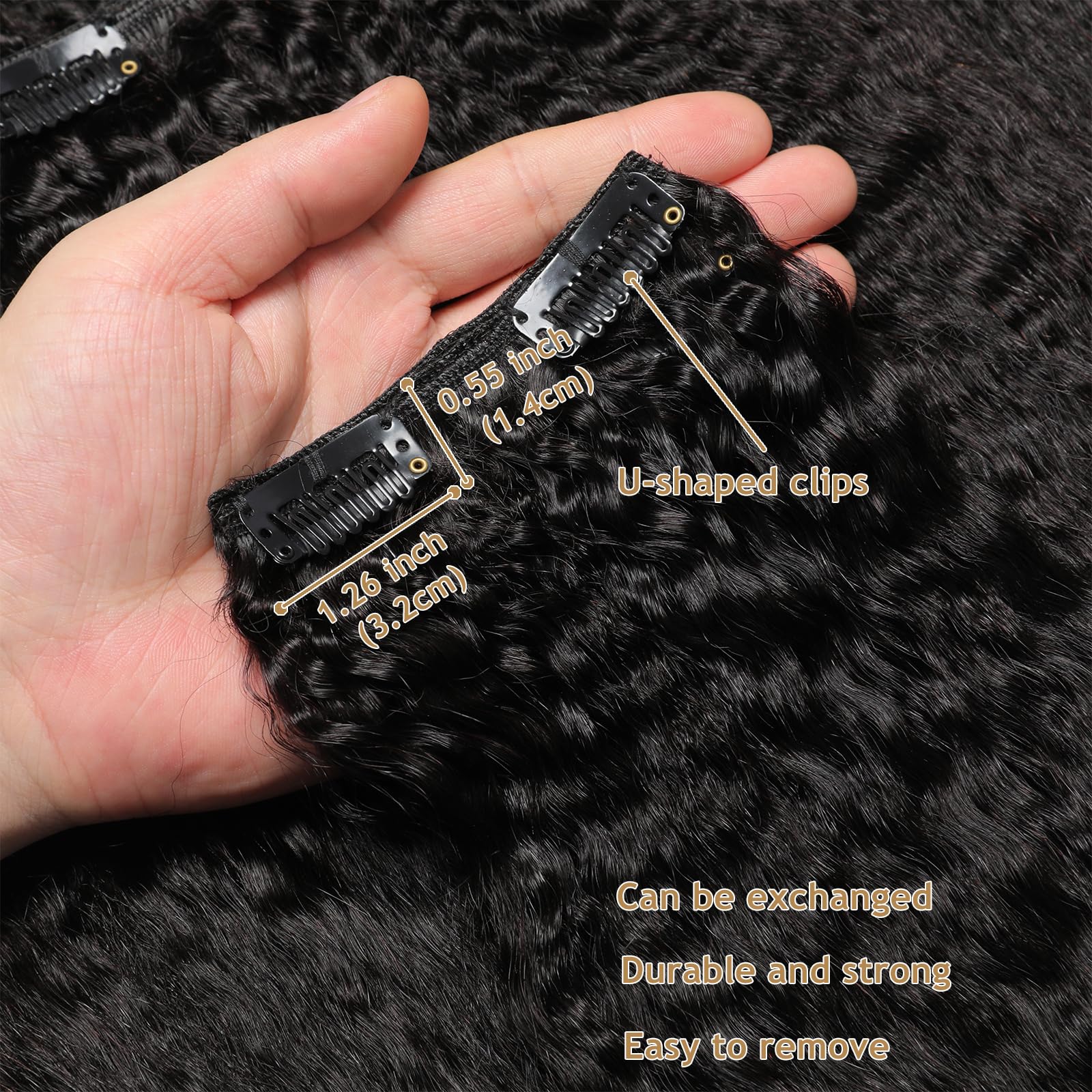 Kinky-Curly Human Hair Clips Extension a Clip Cheveux Naturel 120g-8pcs Invisibles à Clip Human Hair Clips ins Perruques Pour Femmes Noires Clip Extension Brazilian Virgin Cheveux 12"