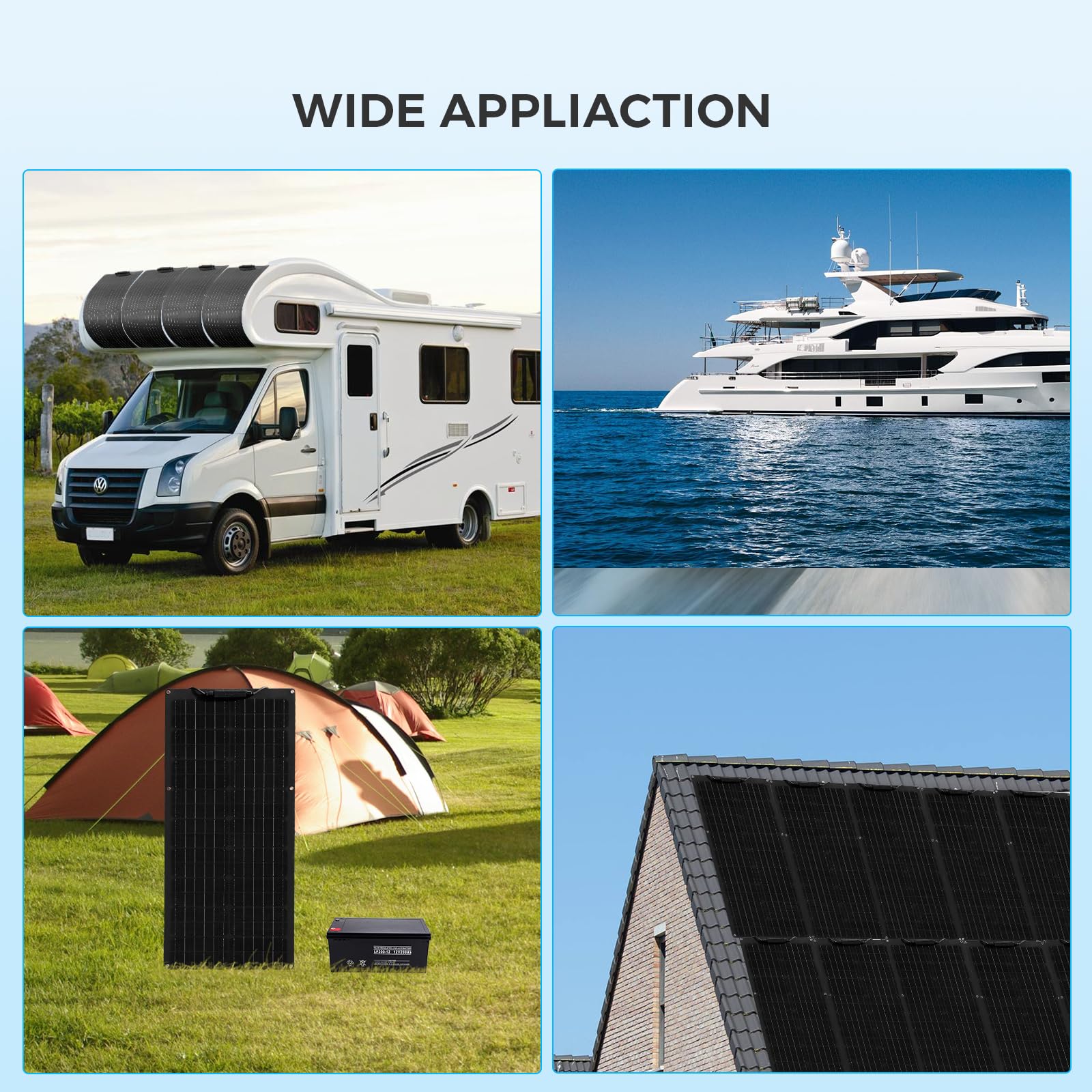 Panel solar flexible de 50 W, color negro, 19,8 V, monocristalino, módulo solar flexible para baterías de 12 V, panel solar para techo plano, tejado, balcón, casa, módulo Pv