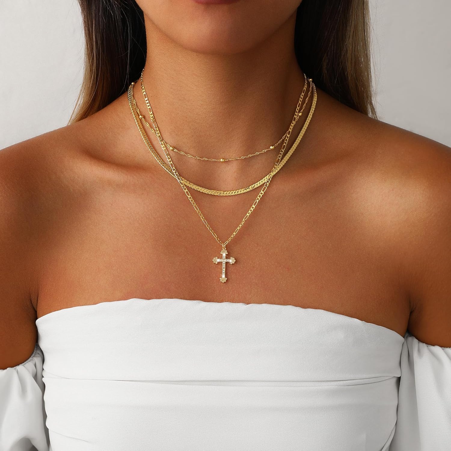 Cross Necklace for Women 14K Gold Plated Dainty Heart Cross Pendant Choker Simple Trendy Cute Cross Charm Diamond Necklace Faith Jewelry Religious Minimalist Gift - Image 2