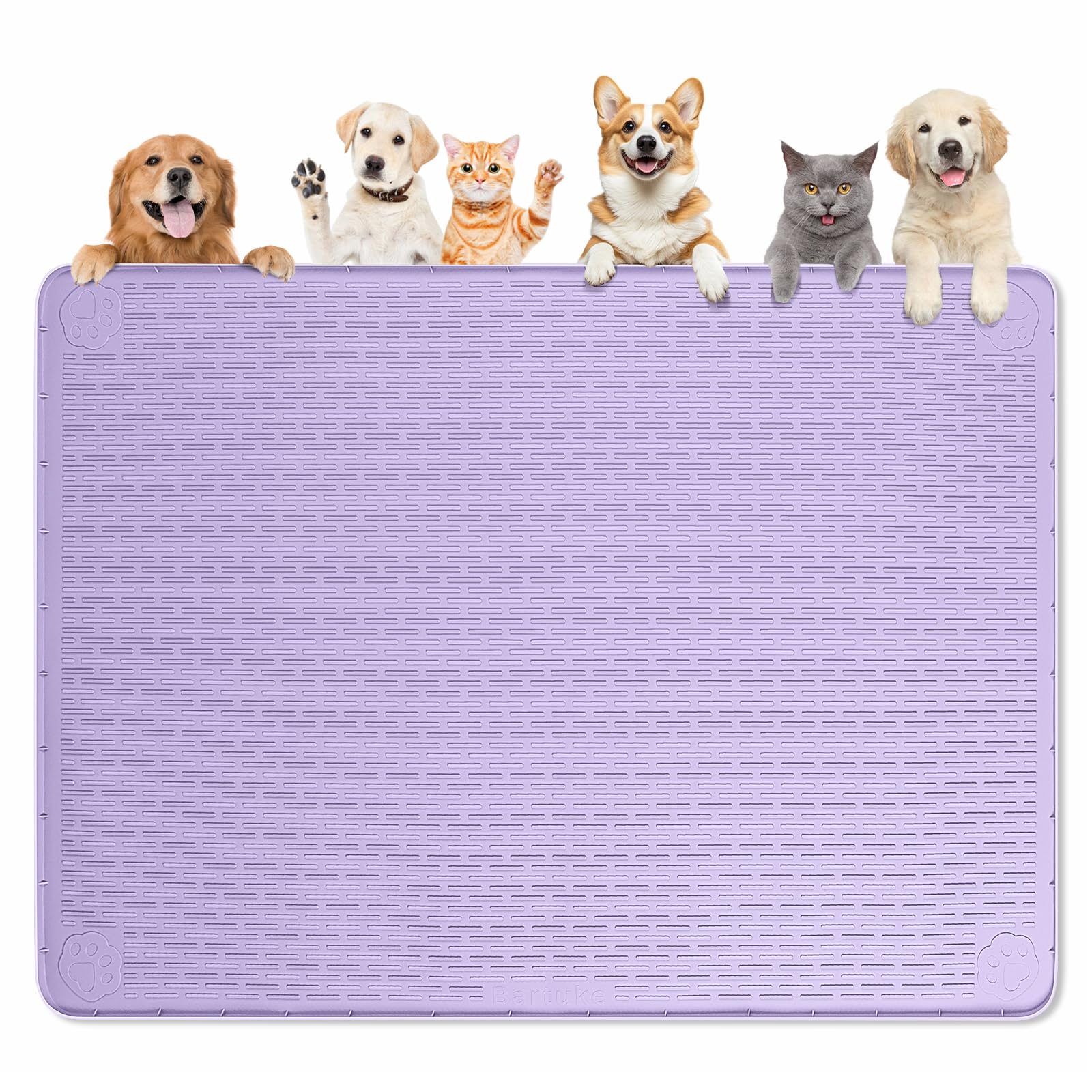 Dog Food Mat 50''x35'' Extra Large Dog Mat for Food and Water, Purple