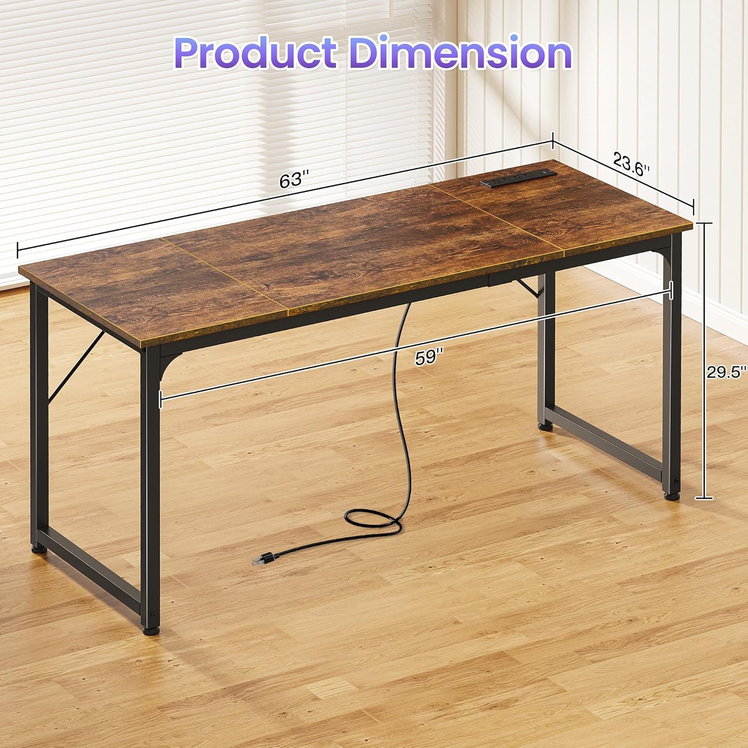 PRAISUN 63 X 24 Inch Office Computer Desk with Power Outlets and USB-C Port, Larger and Longer Gaming Desk, for Home Office, Study, Writing Work from Home Table, Metal Frame, White