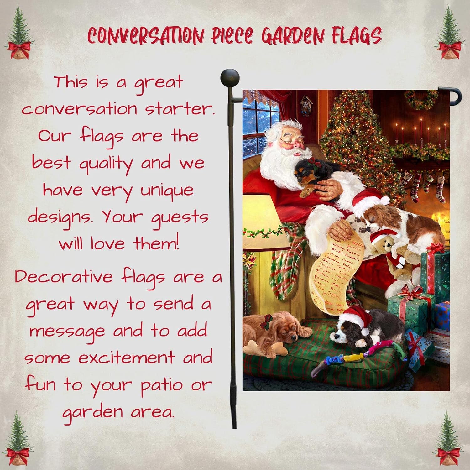 Doggie of the Day Cavalier King Charles Spaniel Dogs Garden Flags - Christmas Santa Sleeping - Double Sided - Yard Porch Lawn Spring Decorative Gift - Home Decor 12 1/2"w x 18"h