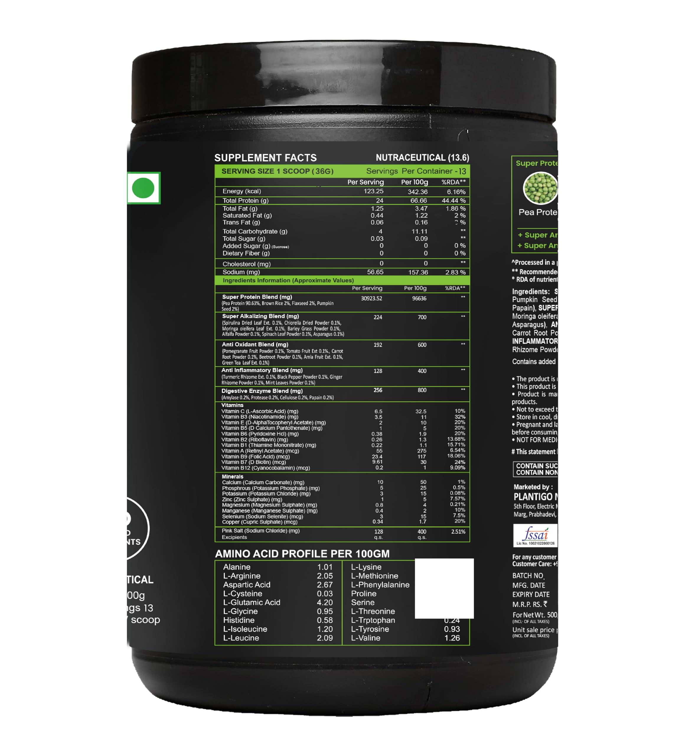 Plantigo Clean Plant Protein Powder for Men, Women -24g Protein, 4g Fiber, 4g BCAA, 2g Leucine, Antioxidants, 11 Vitamins, 8 Minerals, Brown Rice, Pea (Swiss Chocolate Flavored + Protein Sipper 600ml) 2