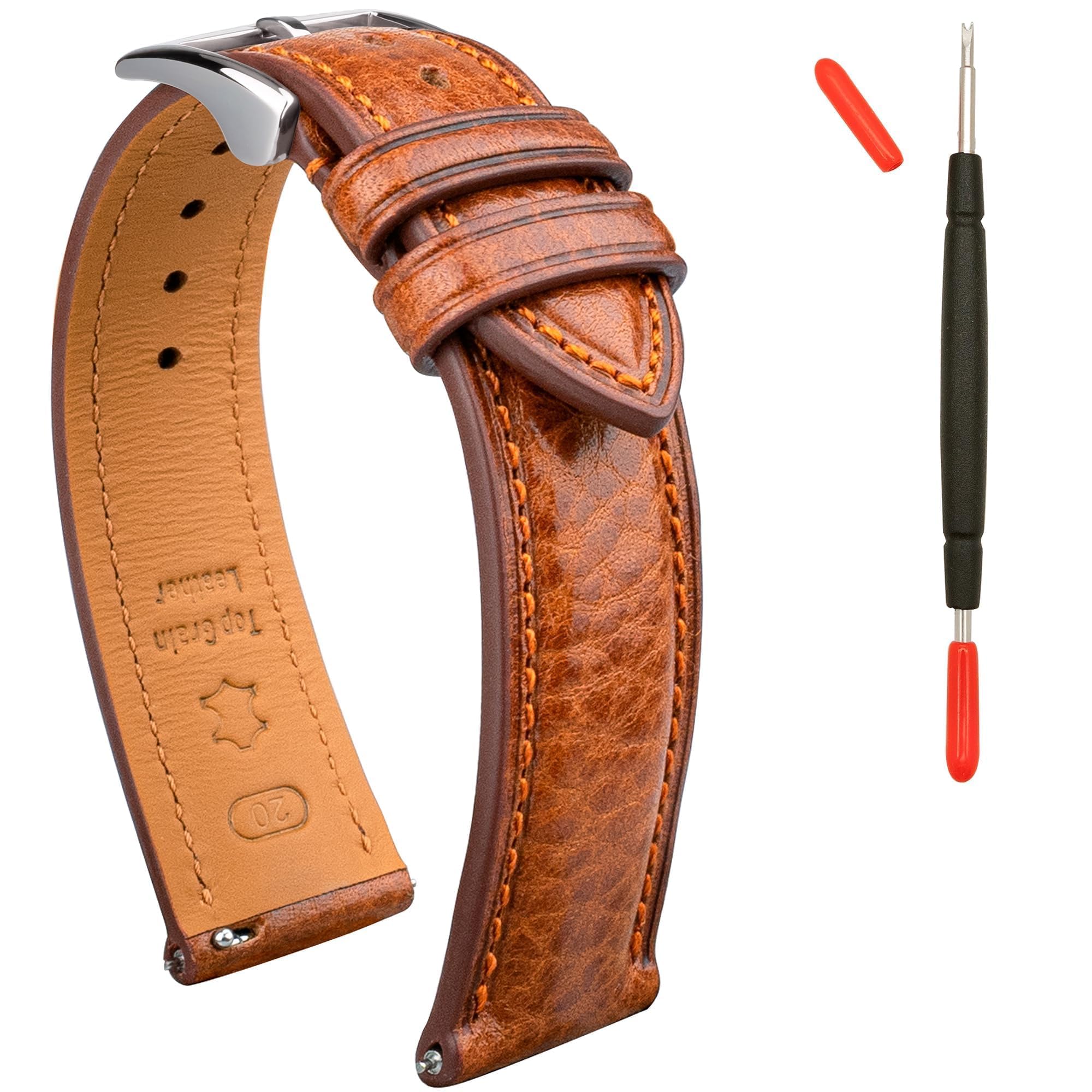 Cinturino per orologio in pelle italiana toscana naturale conciata al vegetale cinturino in vera pelle di prima qualità, 16 mm, 18 mm, 19 mm, 20 mm, 21 mm, 22 mm, XL, XXL, cinturino di