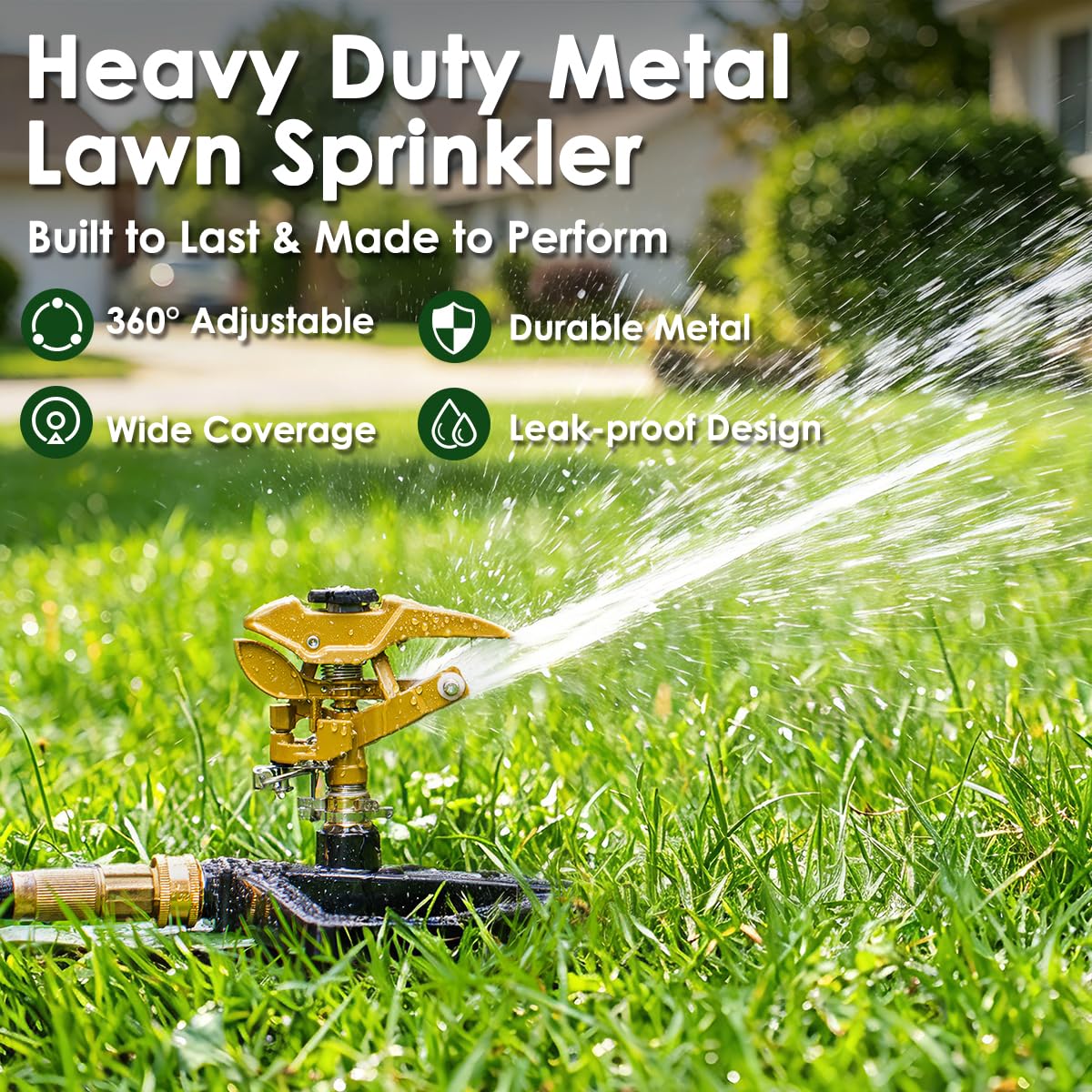FANHAO Irrigatore da Giardino con base in Metallo, Testina Irrigatore a Impulsi Regolabile a 360° Interamente, Copertura di Ampia Area Fino a 540 m², Ideale per Giardino, Cortile e Aiuole