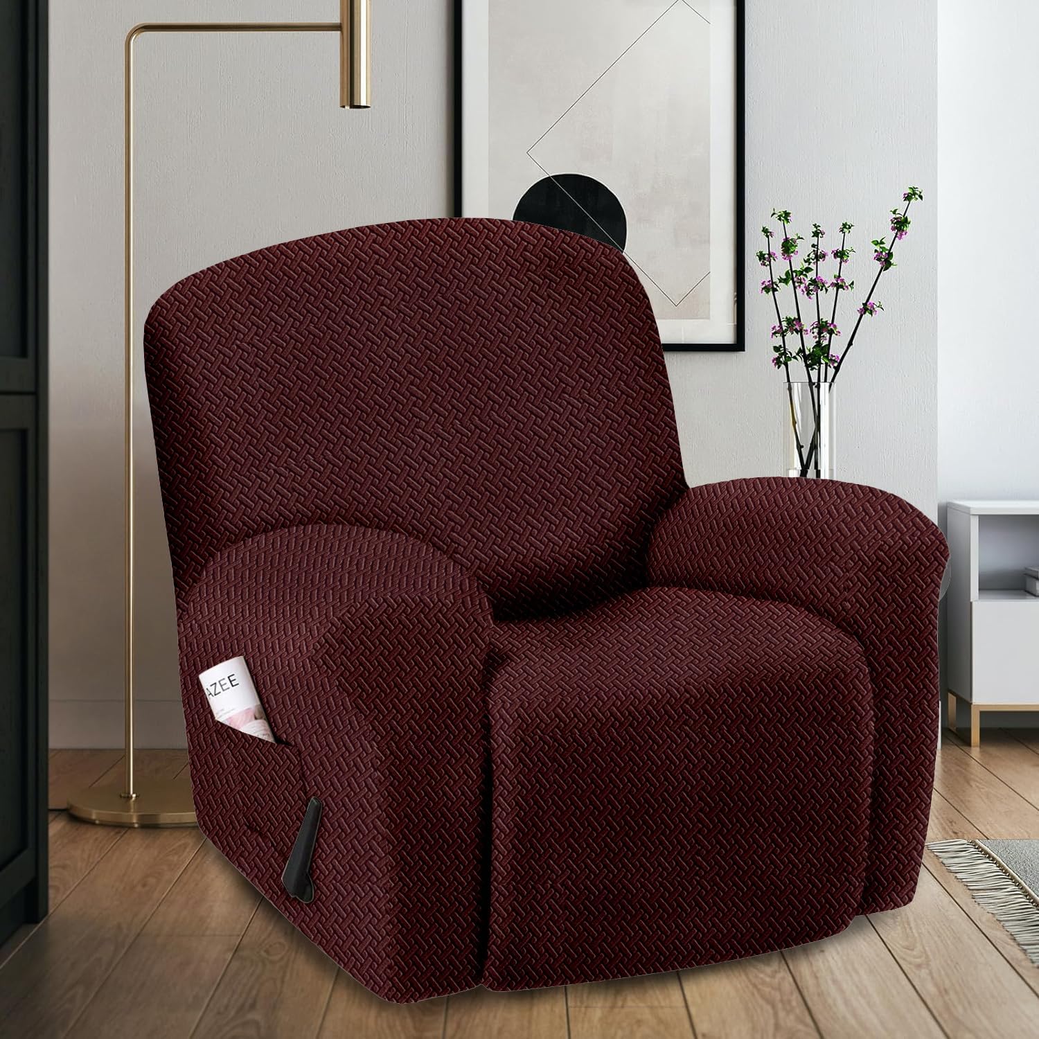 Super Stretch Printed Recliner Cover Recliner Couch Covers Recliner Chair Cover Form Fitted Non Slip Reclining Slipcovers for Standard Large Recliner, Soft Thick,Brown-image-22