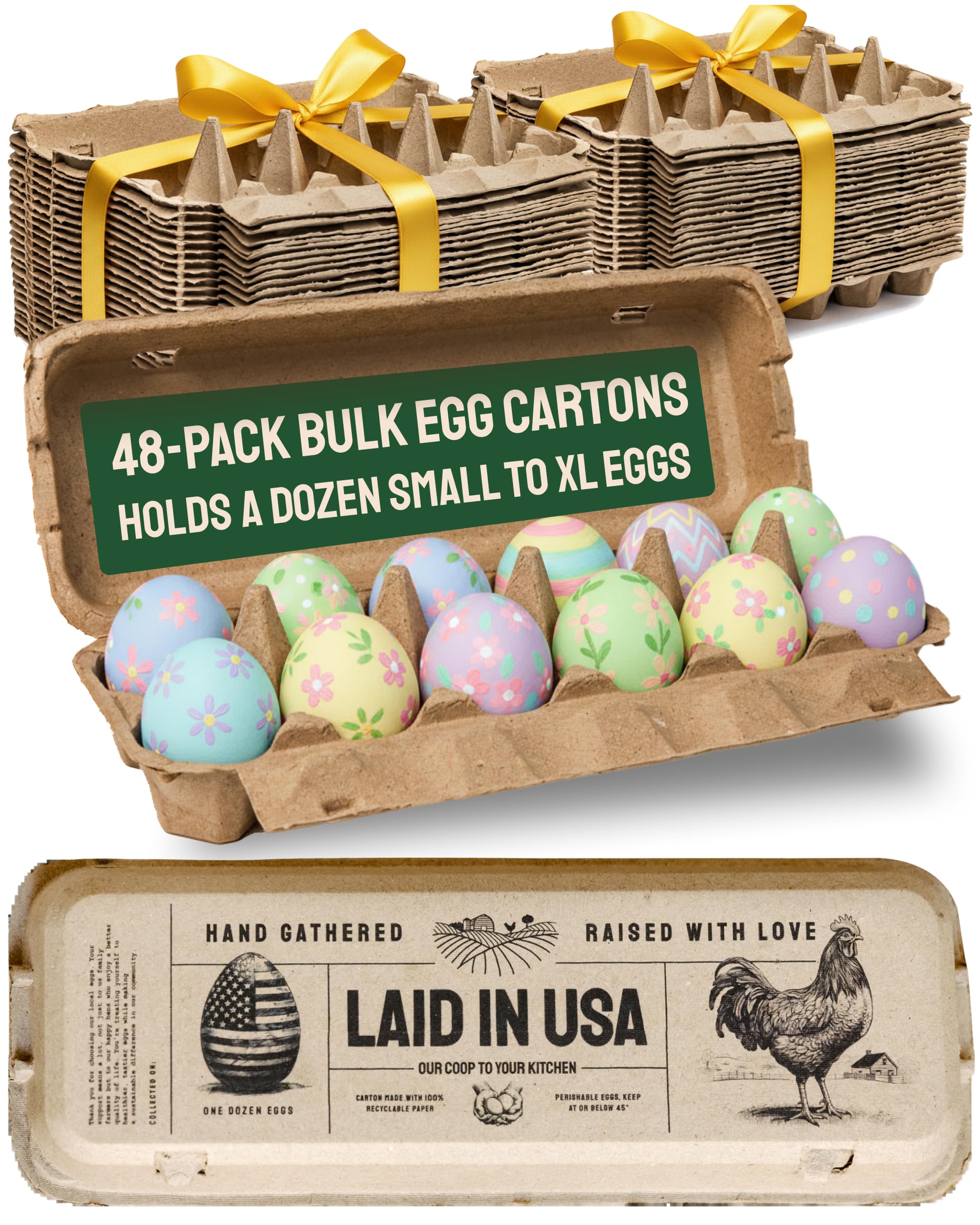 hatortempt reusable paper pulp egg cartons laid in the usa - 12-count basket, 48-pack - blank for custom labels & stamps - biodegradable & recyclable egg basket