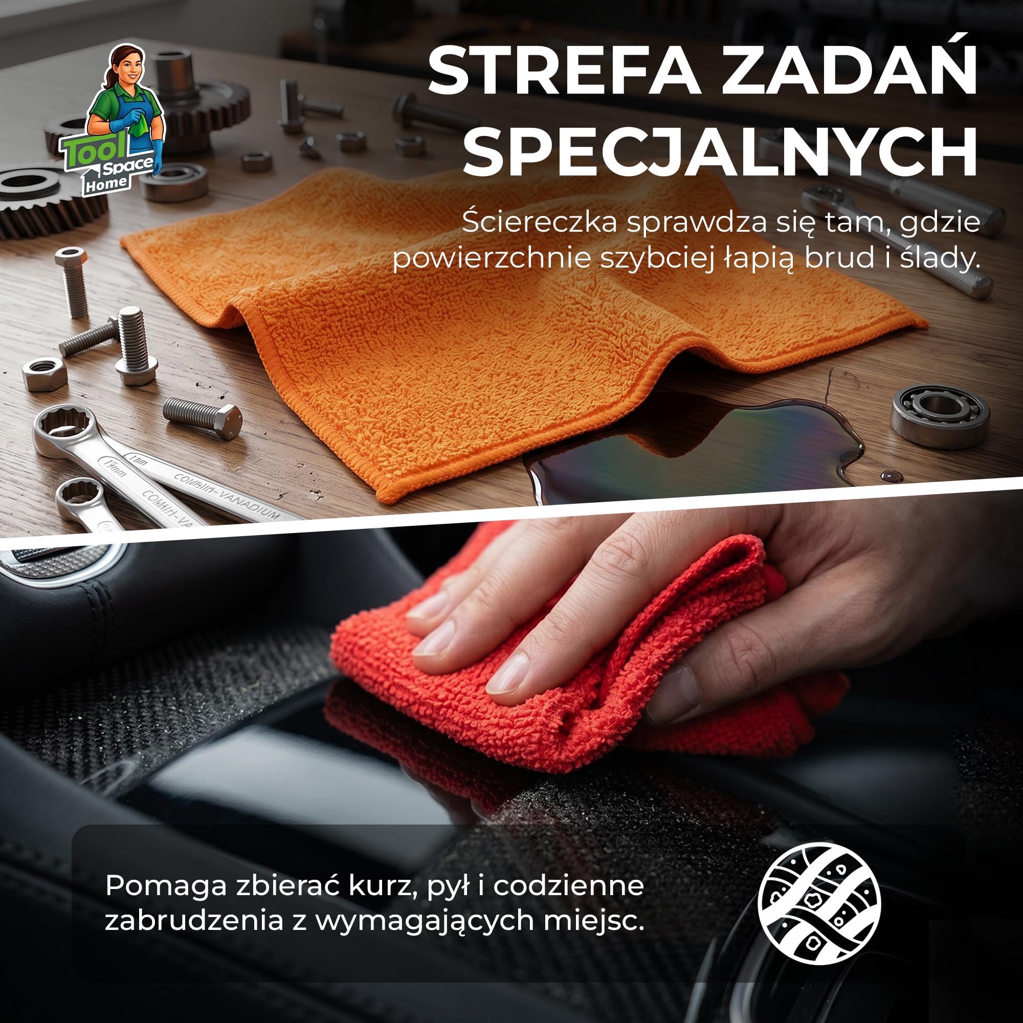 ToolSpace Ścierki z Mikrofibry 50x60cm 5 szt. Duże Ściereczki do Sprzątania Kuchni Łazienki Szyb Auta Mebli Chłonne Wielorazowe Miękkie Bez Smug Uniwersalne do Domu i Samochodu Mikrofibra Premium XL
