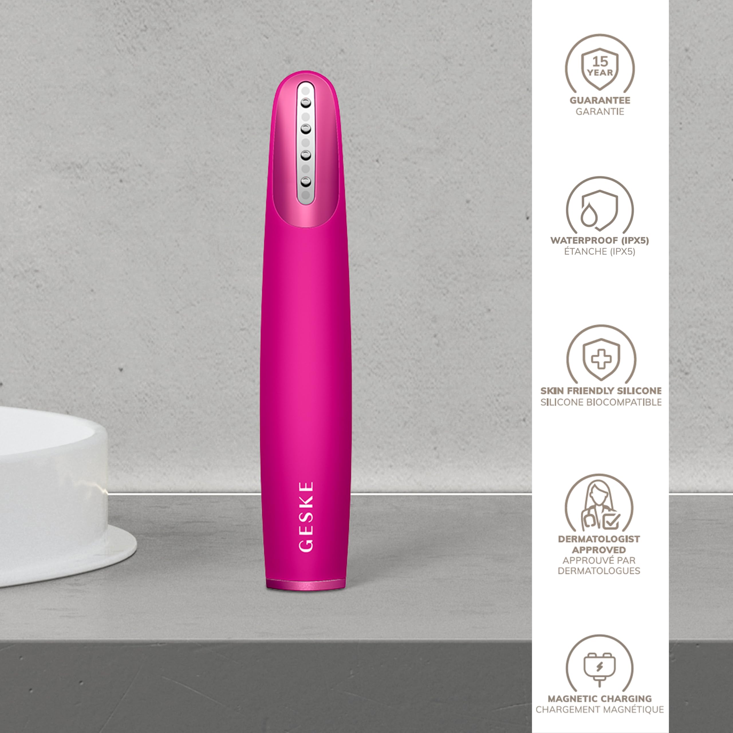 GESKE Skin Firming Wand | 7 in 1 | Anti-Aging | Mikrostrom Facelift | Reduziert Alterserscheinungen | Fortschrittlicher Facial Firmer | Red LED Light Technology