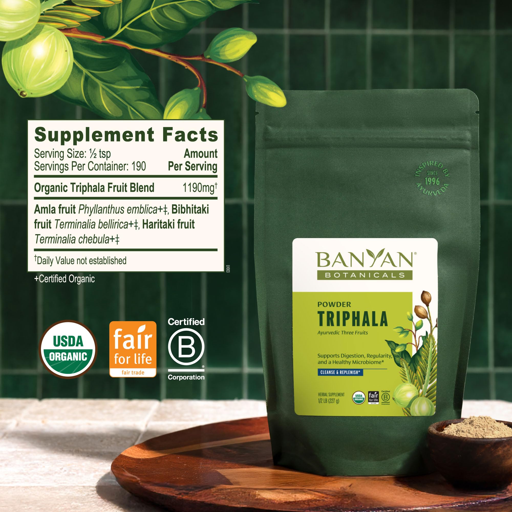 Banyan Botanicals Organic Triphala Powder – Daily Digestive Support & Gentle Colon Cleanse – Pure Amla, Haritaki & Bibhitaki for Gut Microbiome Health & Regularity – 1/2 lb – USDA Organic — Amazon image 5