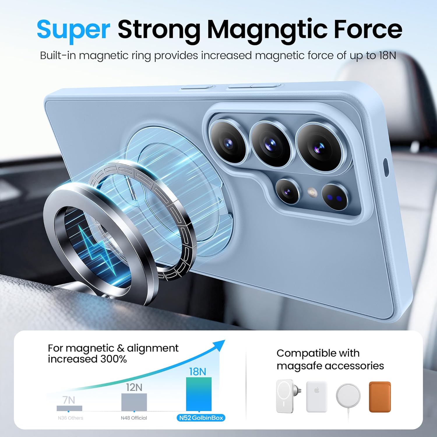 GolbinBox for Samsung Galaxy S26 Ultra Case with 360° Spin Magnetic Stand,[Compatible with MagSafe],[Military Drop Protection], Shockproof Slim Lightweight Protective for S26 Ultra Case, Blue