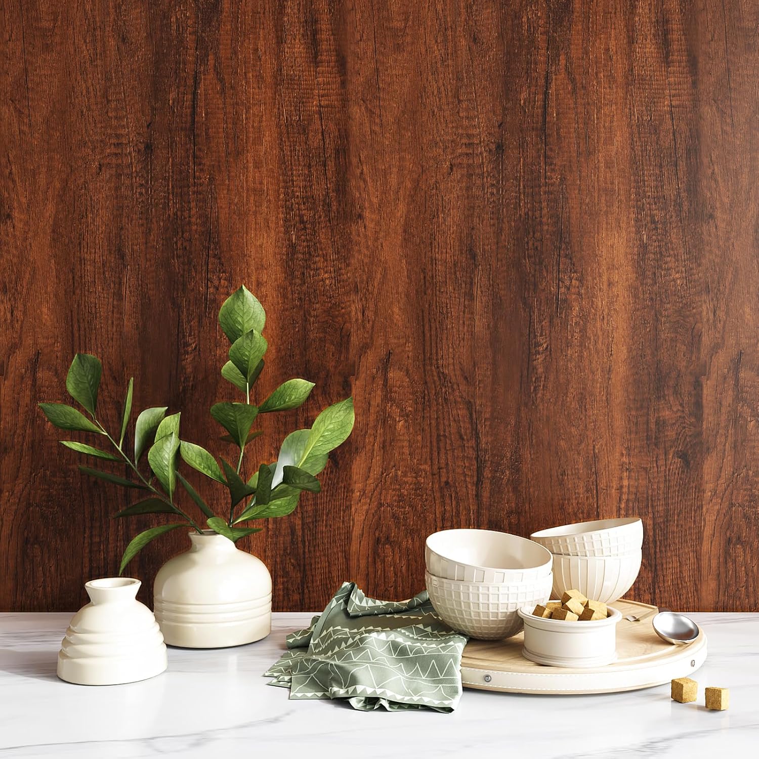VEELIKE Auburn Cherry Wood Contact Paper for Countertops Waterproof Peel and Stick Wood Wallpaper for Cabinets Table Furniture 24''x354'' Self Adhesive Wood Vinyl Wrap for Bathroom Kitchen Counter Top