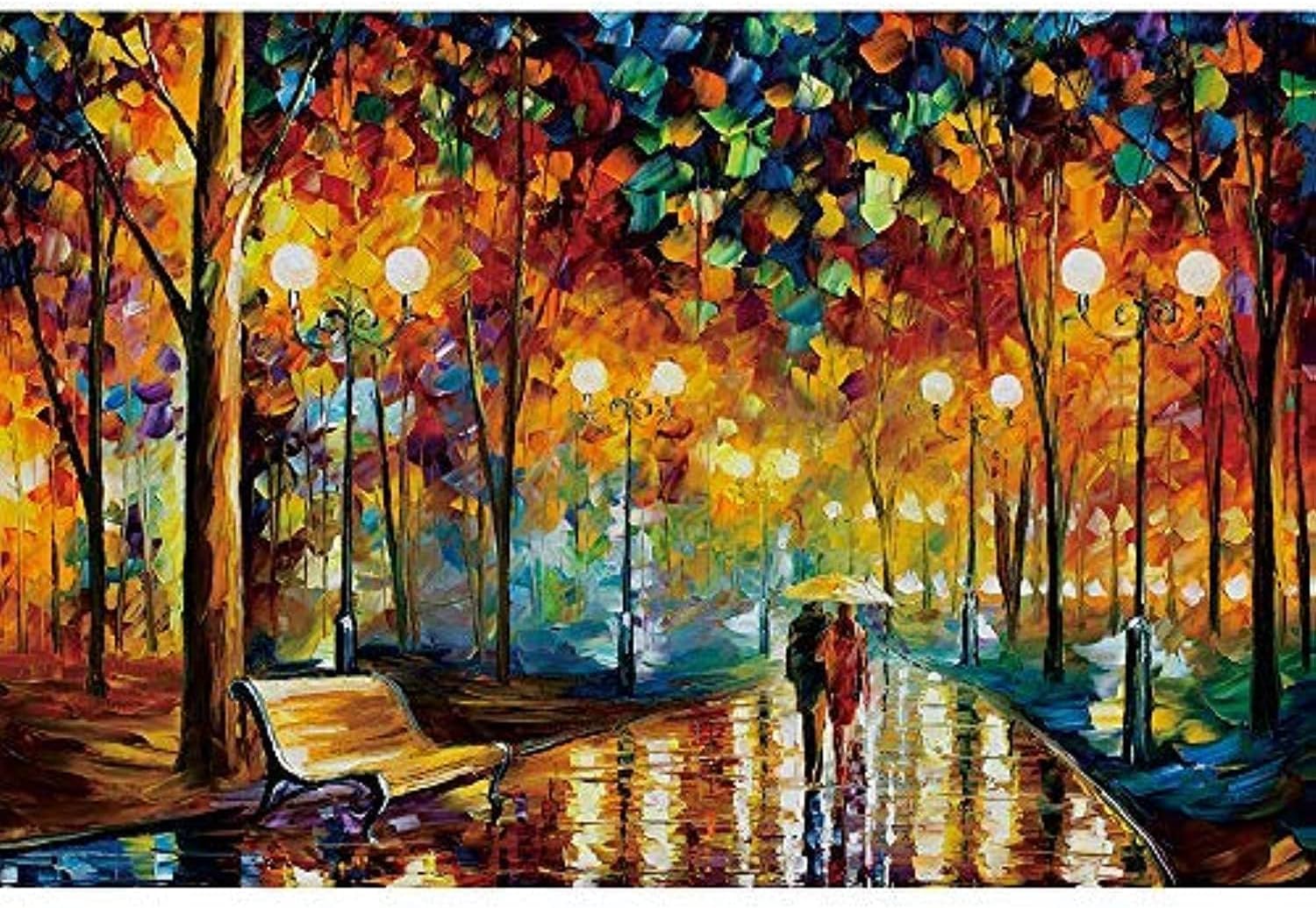 Ingooood Wooden Jigsaw Puzzles for Adults 1000 Pieces - Rainy Night Walk by Leonid Afremov - Challenging Wooden Puzzles for Game Nights
