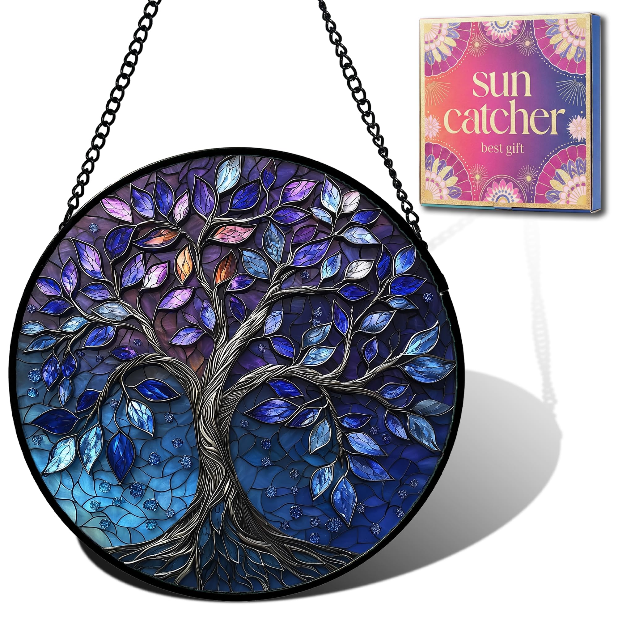 Arbre de vie bleu décoration lumineuse incassable pour porte et fenêtre 30cm