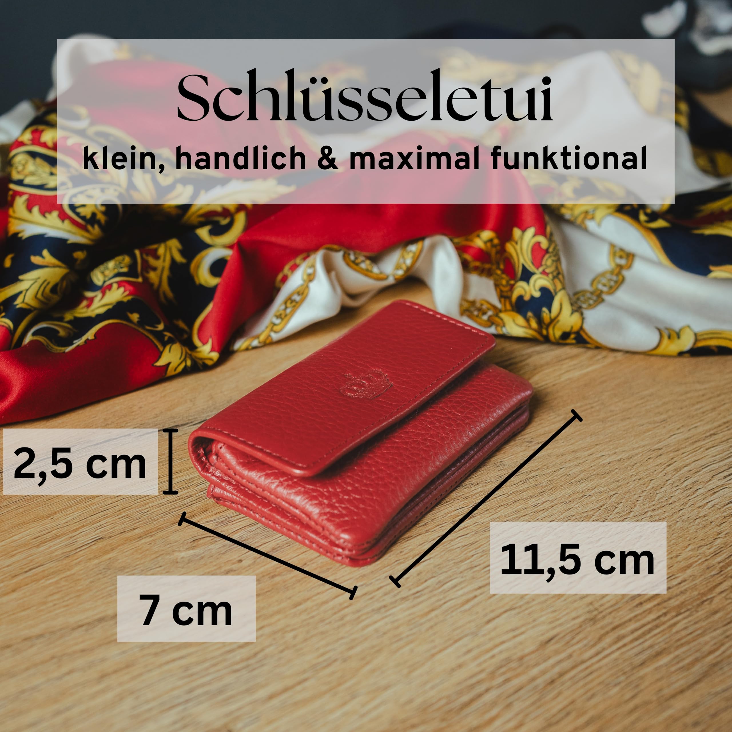Baur Étui à clés Femme en Cuir véritable – Porte-clés avec Anneau métallique et Fermeture à Pression – Petit Porte-Monnaie zippé pour Billets, pièces et Cartes (Rouge)