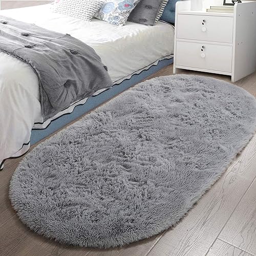 LOCHAS Alfombra mullida de lujo para niños alfombra moderna y lanuda para dormitorio mesita de noche decoración del hogar 26 x 53 pies color gris