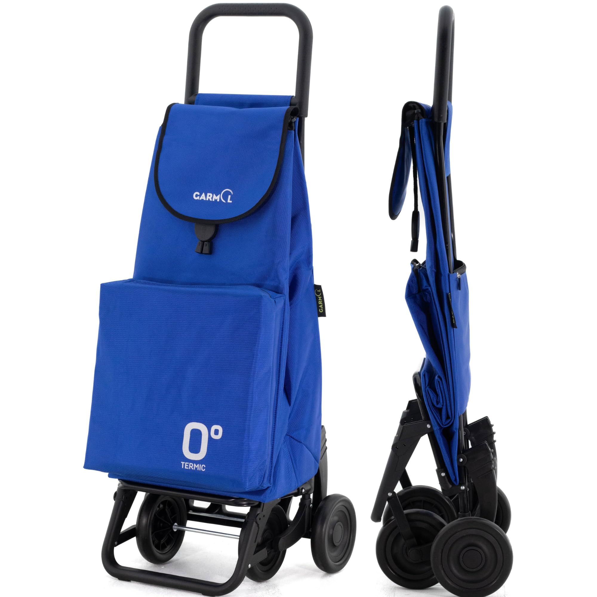 GARMOL Carro de la Compra Térmico Plegable 55 Litros |Bolsillo Térmico Interior de 11 Litros | Carro de la Compra 4 Ruedas Gran Capacidad | Carrito Compra Plegable Color Azul