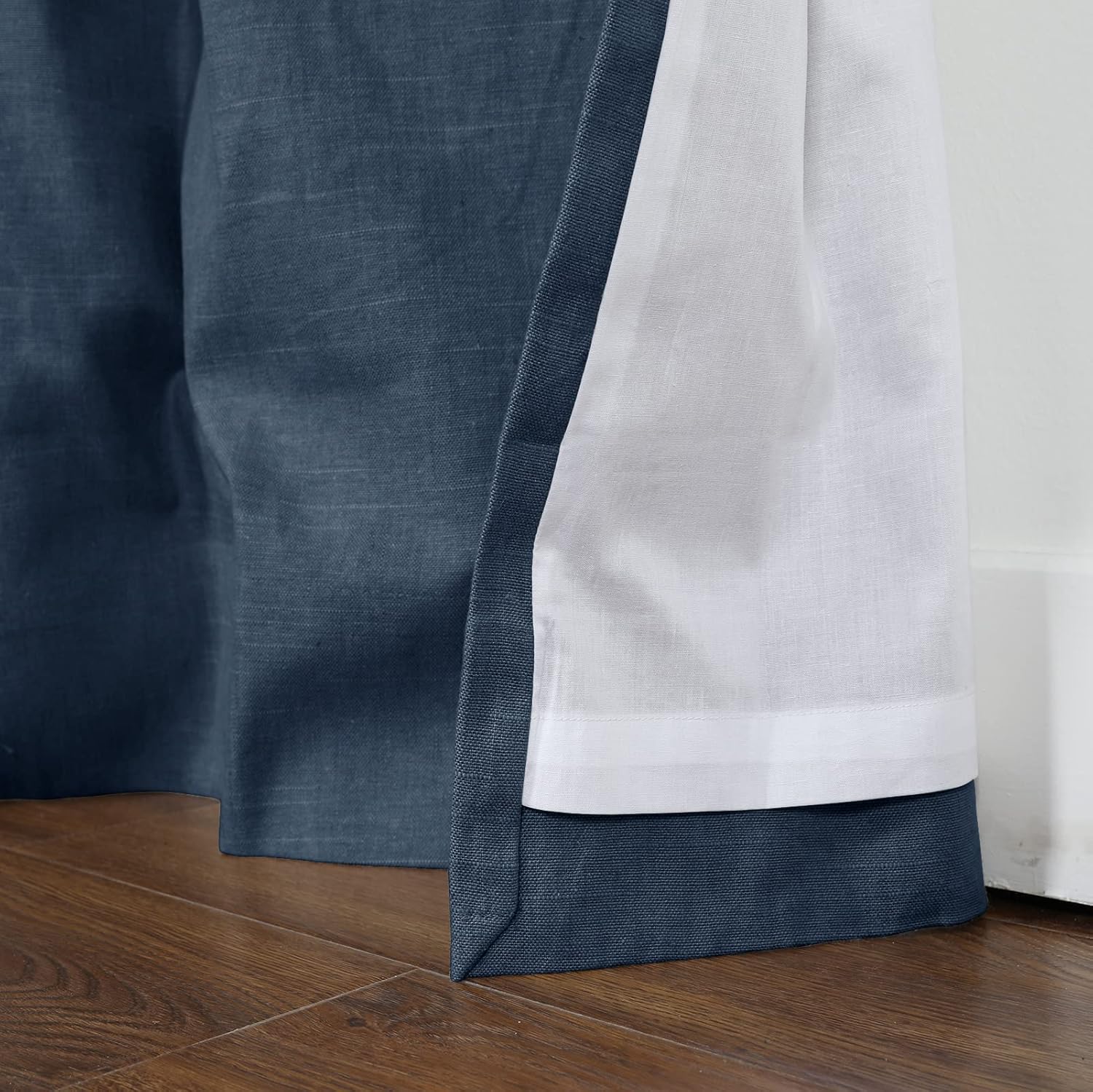 TWOPAGES Linen Cotton Blend Curtain 90 Inches Long Window Treatment Pinch Pleat Heavyweight Drape for Living Room Bedroom Light Filtering Curtain (Deep Blue, 40W x 90L Inches, 1 Panel)