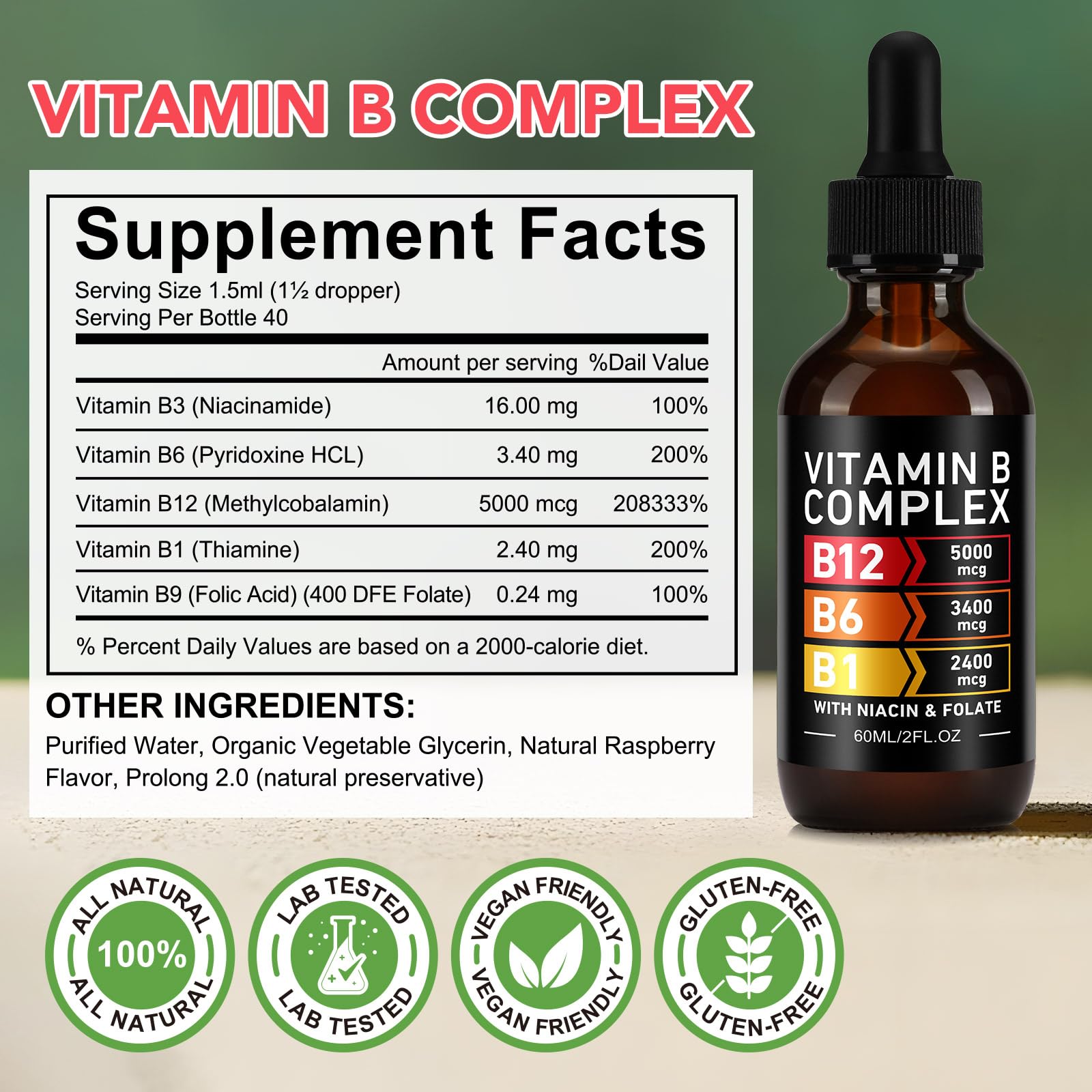 YLXYZUAD Vitamin B Complex Liquid Drops - Vitamin B12 5000mcg | B1, B3, B6, B9 | Niacin & Folate | 60ml (2 Fl Oz) — Amazon image 9
