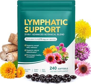 Lymphatic Drainage Supplement with 21-in-1 Herbal Blend, Lymph System Support 240pcs, Lymph Cleanse Detox and Reduce Swelling