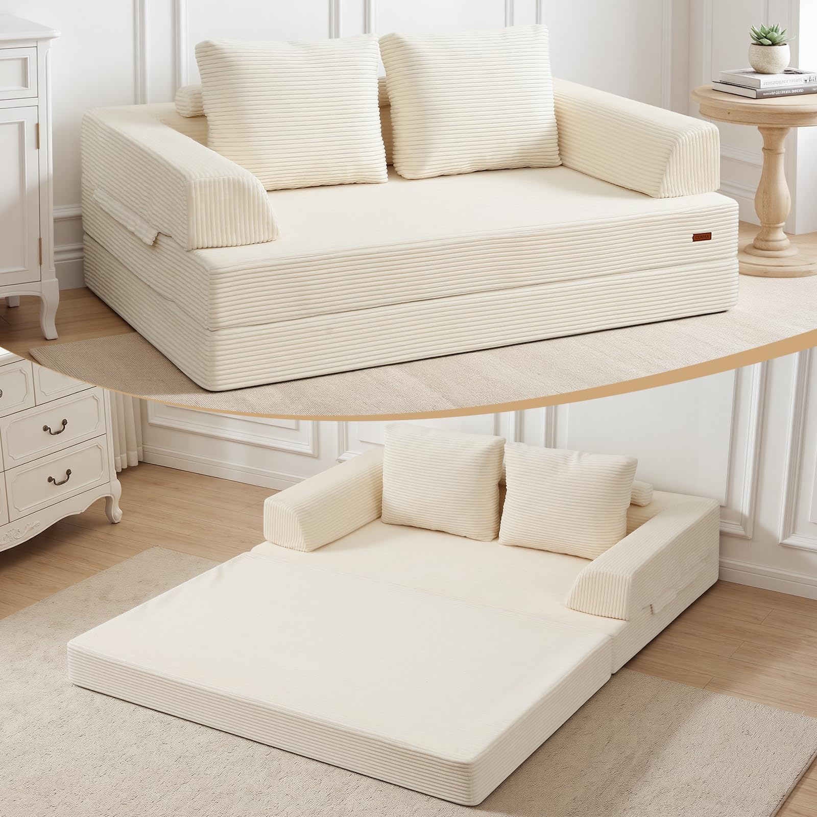 COMAX Convertible Futon Sofa Bed, 59" Folding Boneless Loveseat Small Couch