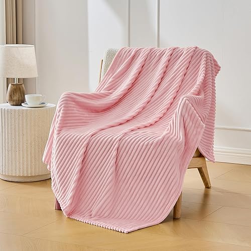 Miniatura 20 de Bnuitland - Manta de franela marrón con funda de almacenamiento, 300 GSM, manta de sofá súper suave con patrón de rayas de forro polar para bebés