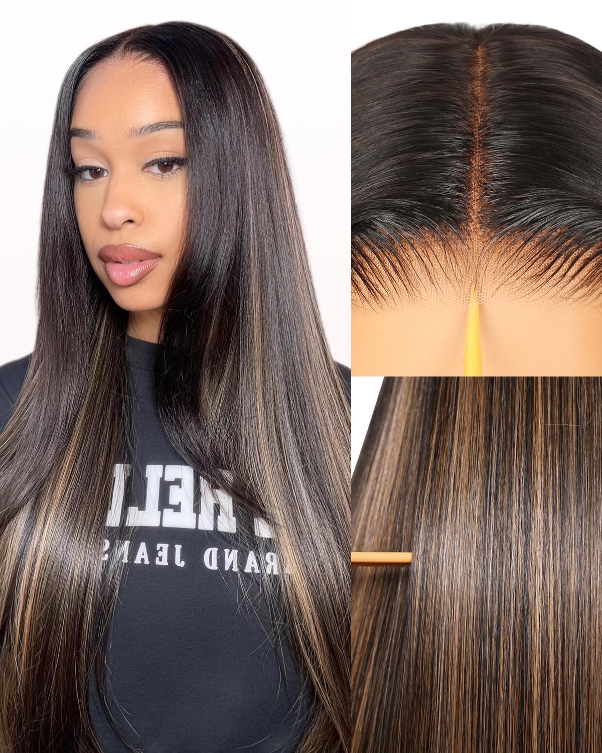 TESLAL Balayage Wear and Go Glueless Wigs Human Hair Pre Cut HD Lace Wig 6X6 Layered Straight Wigs For Women 260% Density Synthetic Human Hair Blend