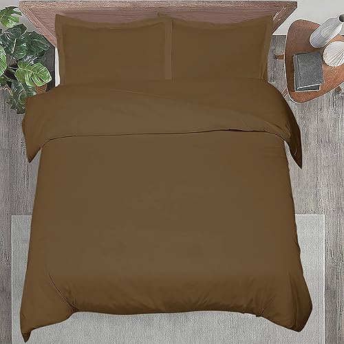 Miniatura 8 de ROYALE LINENS Funda de edredón color chocolate tamaño Queen Fundas de edredón de 3 piezas Cierre de cremallera 1 funda de edredón Queen de 90 x