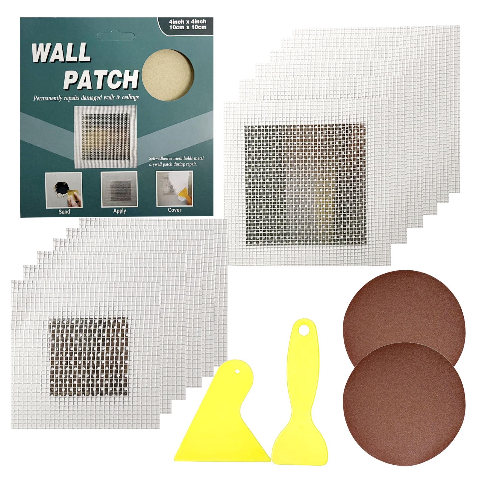 HynPaxl 16Pcs Wall Repair Patch Kit for Quick Fix Walls & Ceilings 2/4 Inch