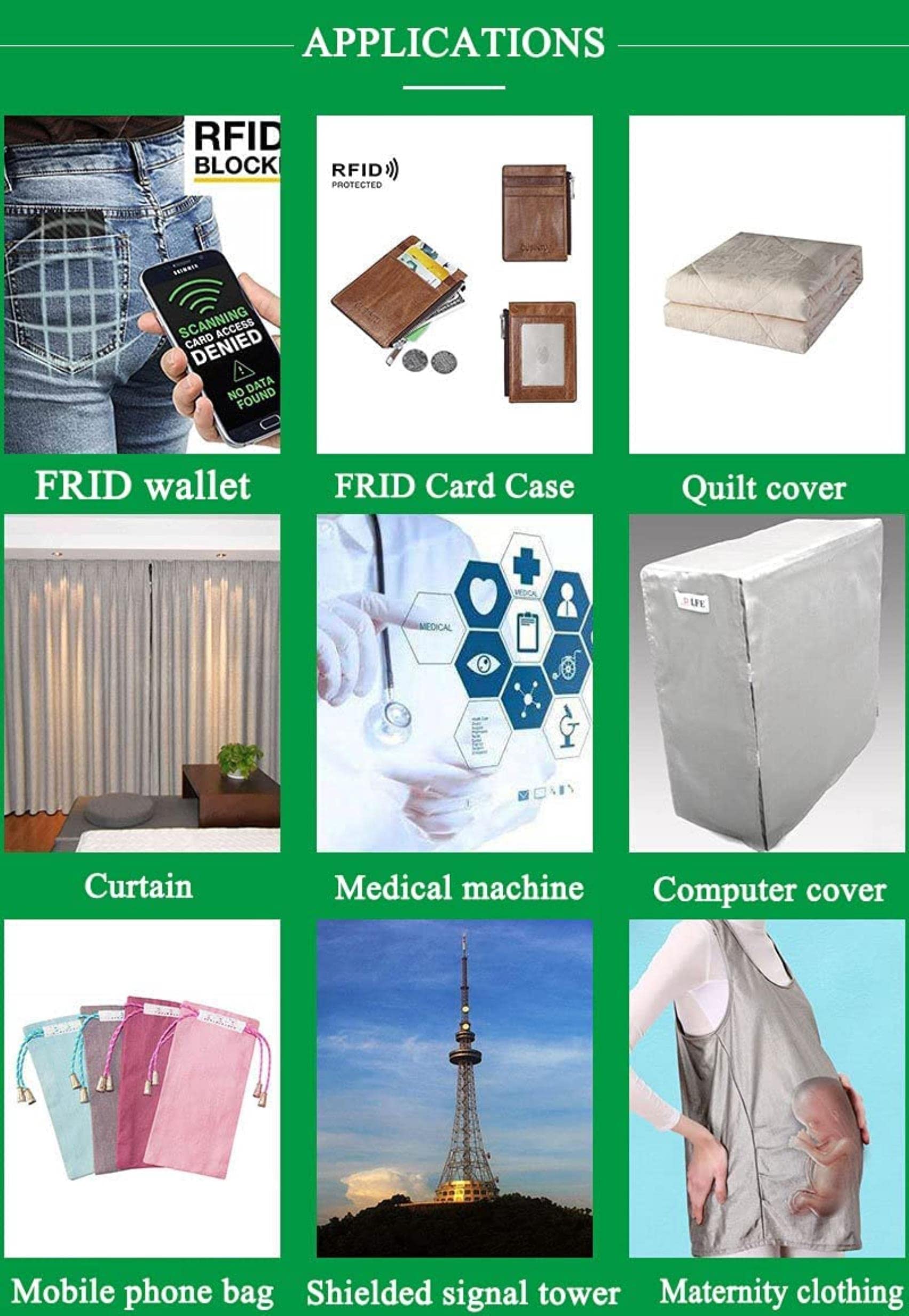 AADECOR Tela de blindaje RFID emi, RF y RFID Blindaje Bloque de Tela WiFi/RF-Anti-Radiación Tela conductora para Bloquear señal WiFi GPS Tarjeta antirrobo (tamaño: 10 m)