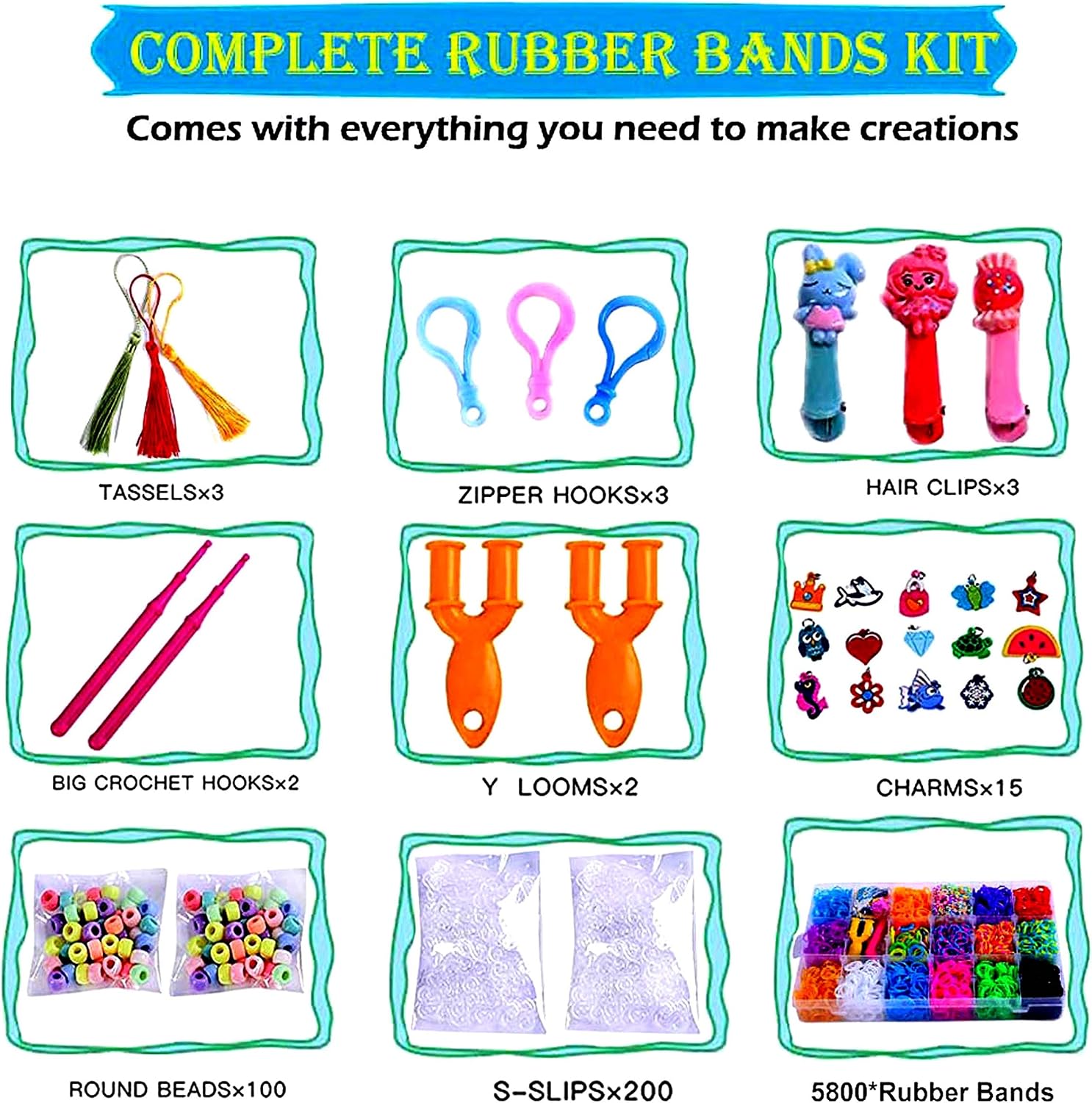 YITOHOP Loom Bands, Rubber Bands Bracelet Making Kit-Including 6000+ Loom Bands,200 S-Clips,15 Charms,100 Beads, and More DIY Arts Crafts Tools for 5,6,7,8 Year Old Girls Boys Christmas Birthday Gift