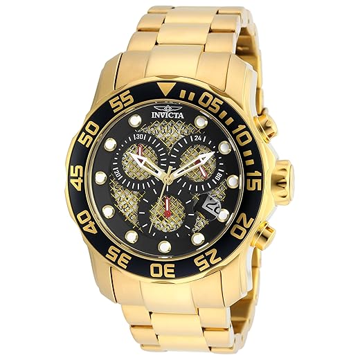 Invicta Relógio masculino 19837 Pro Diver mostrador analógico quartzo suíço dourado, Aço inoxidável, 26mm, 19837