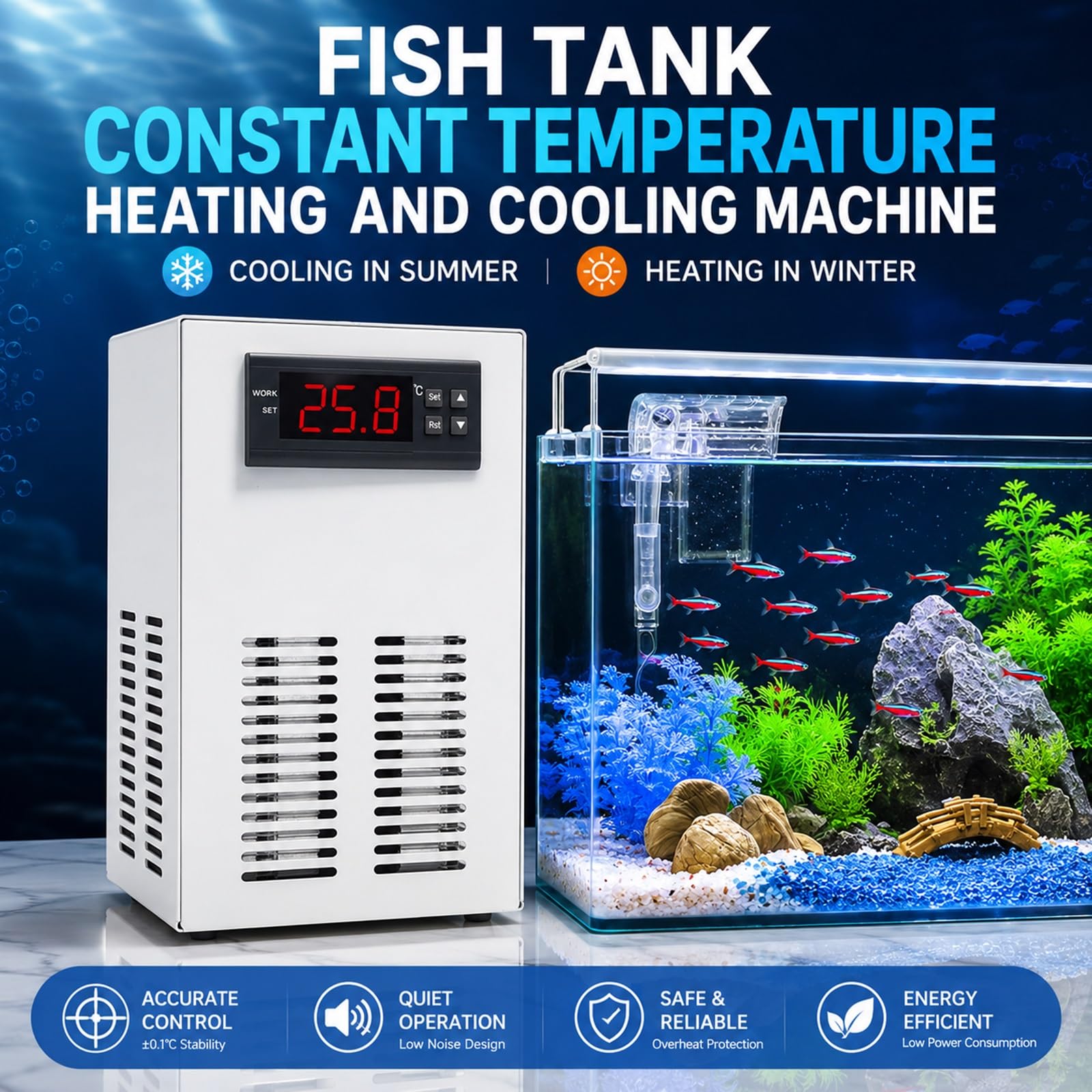Enfriador De Agua Para Acuarios Pequeños Con Bomba Y Manguera, Sisteme Electrónico Silencioso De Refrigeración Con Pantalla Digital Para Hidroponía, Acuarios De Agua Dulce O Salada(20L)