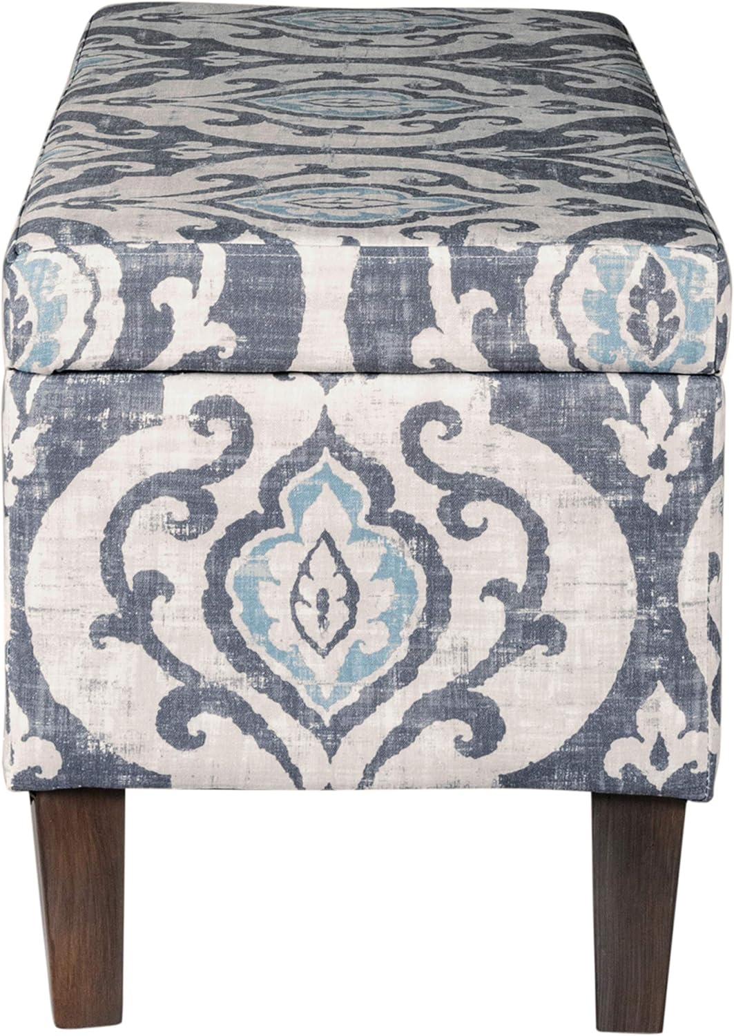 HomePop Large Upholstered Rectangular Storage Ottoman Bench with Hinged Lid, Slate Damask