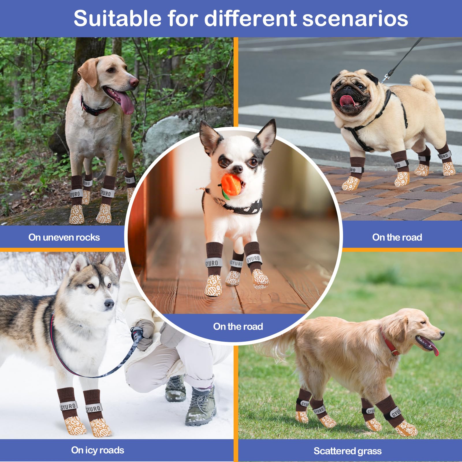 GYURO 2Pairs Anti Slip Dog socks paws stop licking,Dog Boots&Paw Protector for Hardwood Floors Anti Slip,Traction Control No Twist Grip Booties for Small Medium Large Senior Dogs (Khaki - Image 3