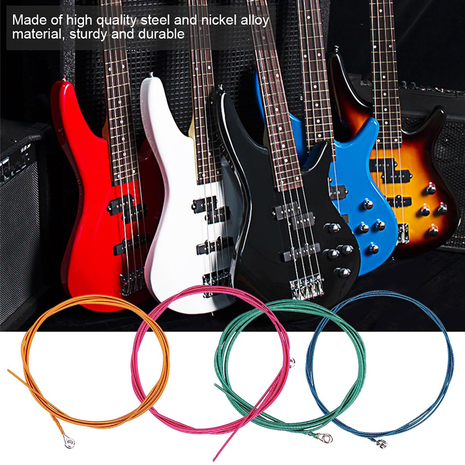 Bass Strings for Electric Bass, 4 Color String Bass Strings with Steel and Alloy for Electric Bass Instrument Accessory